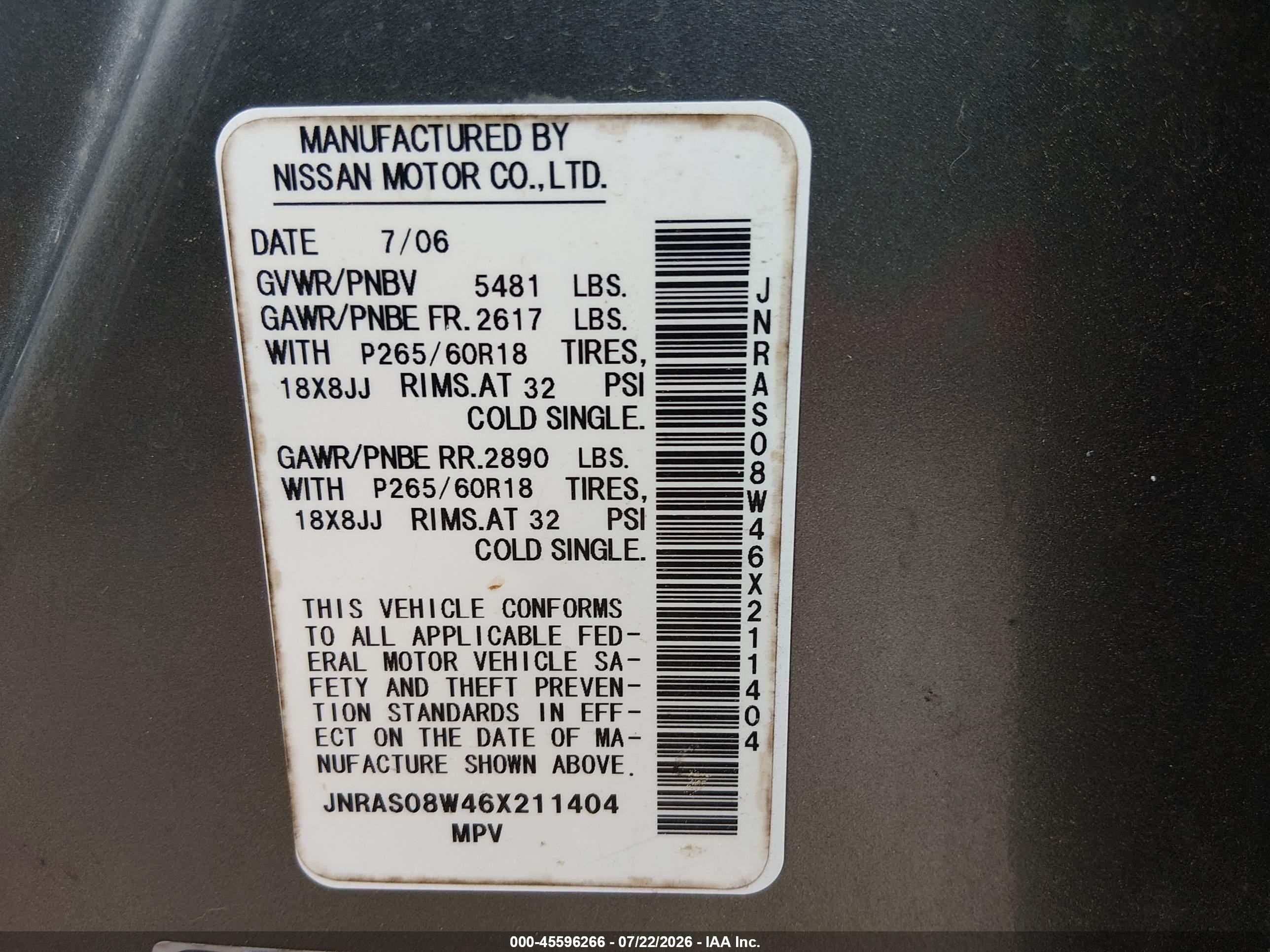 2006 Infiniti Fx35   Gray vin: JNRAS08W46X211404