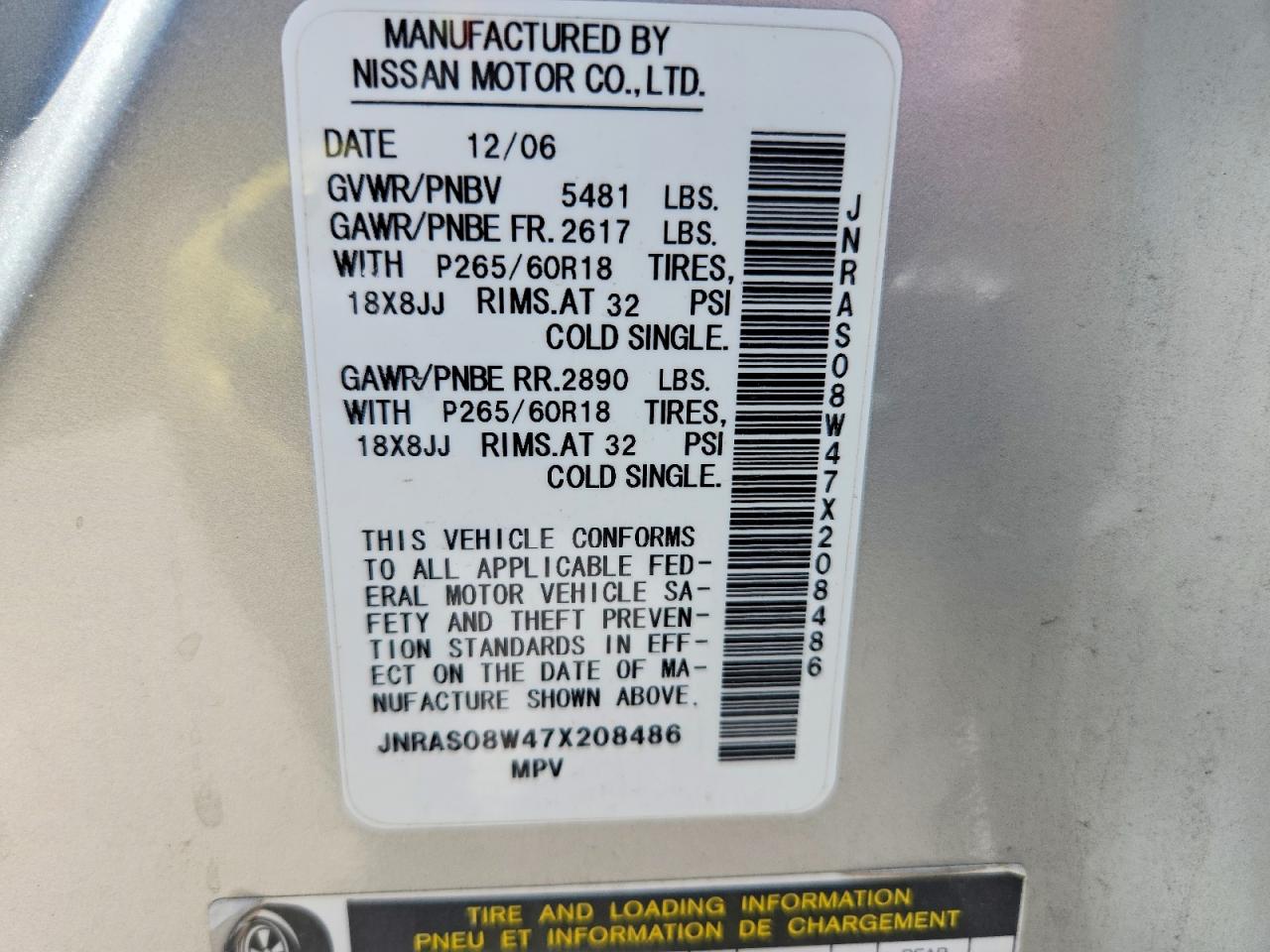 2007 Infiniti Fx35 Base Silver vin: JNRAS08W47X208486