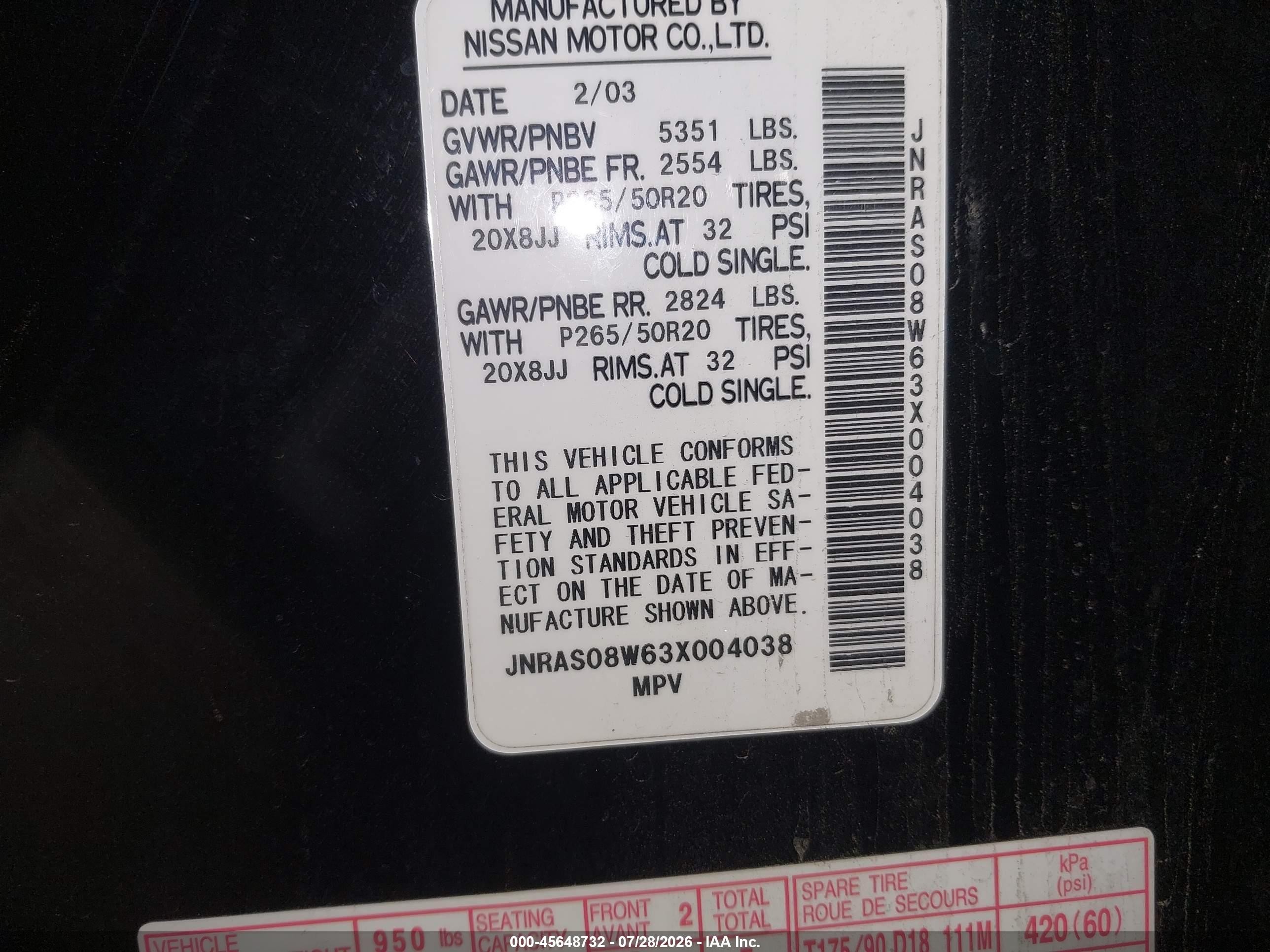 2003 Infiniti Fx35   Black vin: JNRAS08W63X004038