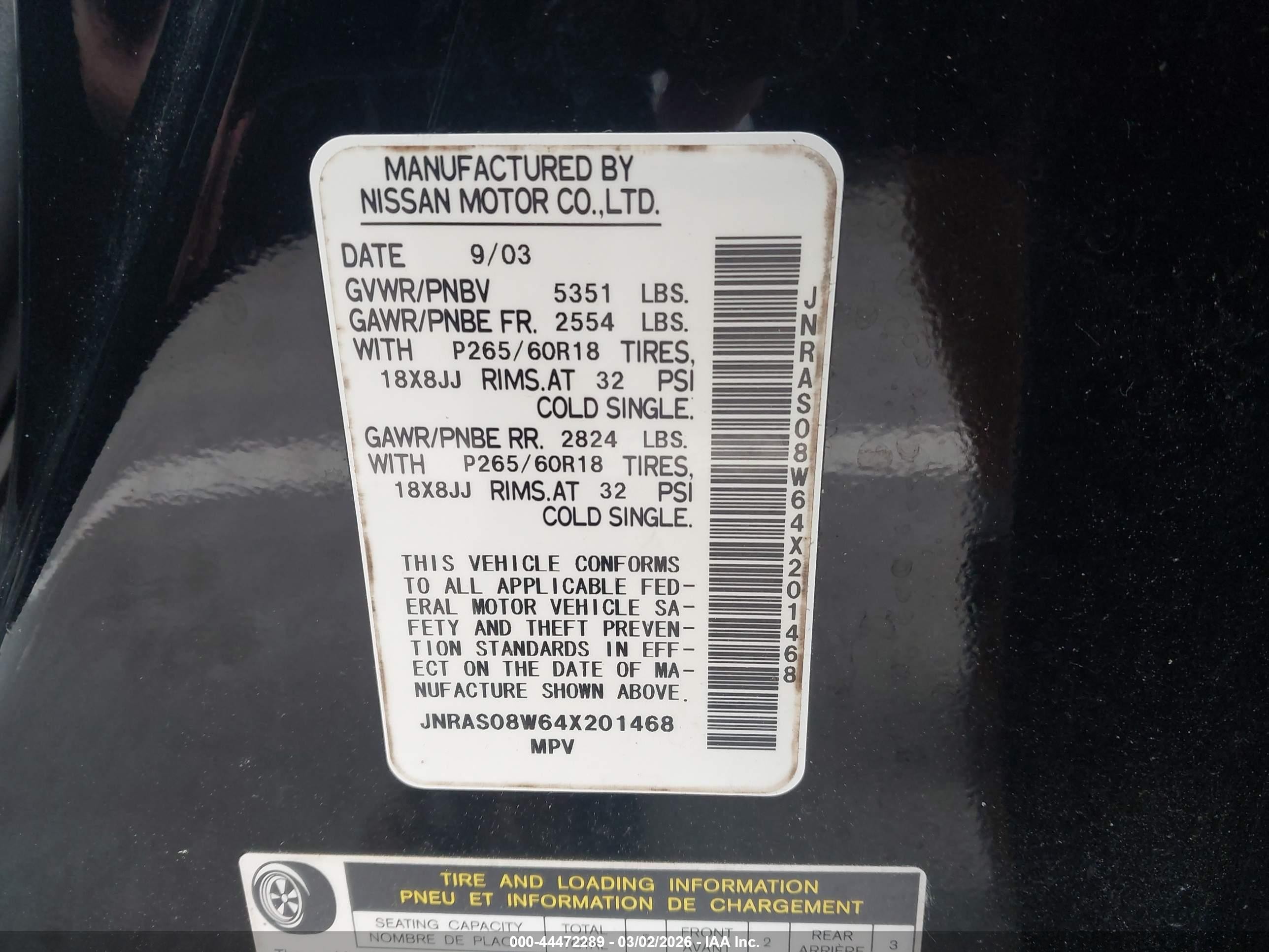 2004 Infiniti Fx35   Black vin: JNRAS08W64X201468