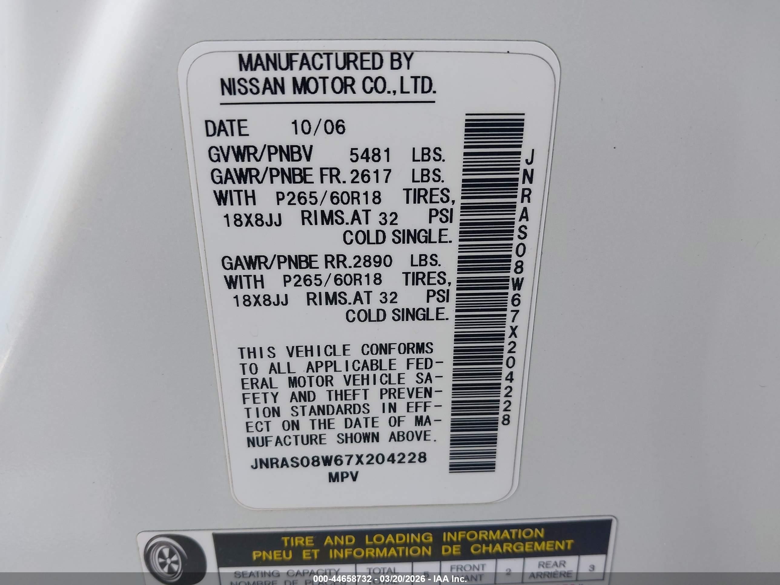 2007 Infiniti Fx35 White vin: JNRAS08W67X204228