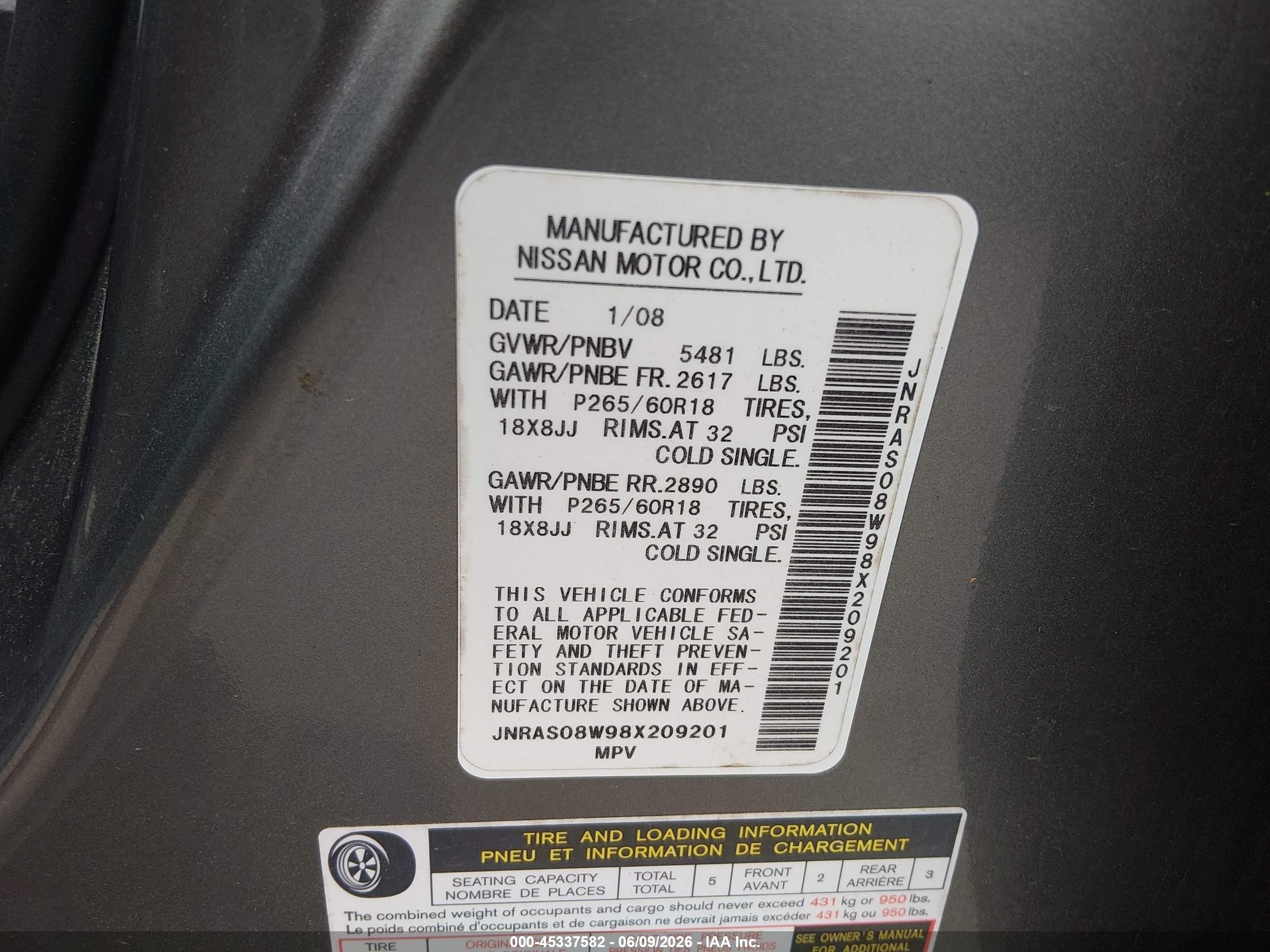 2008 Infiniti Fx35   Gray vin: JNRAS08W98X209201