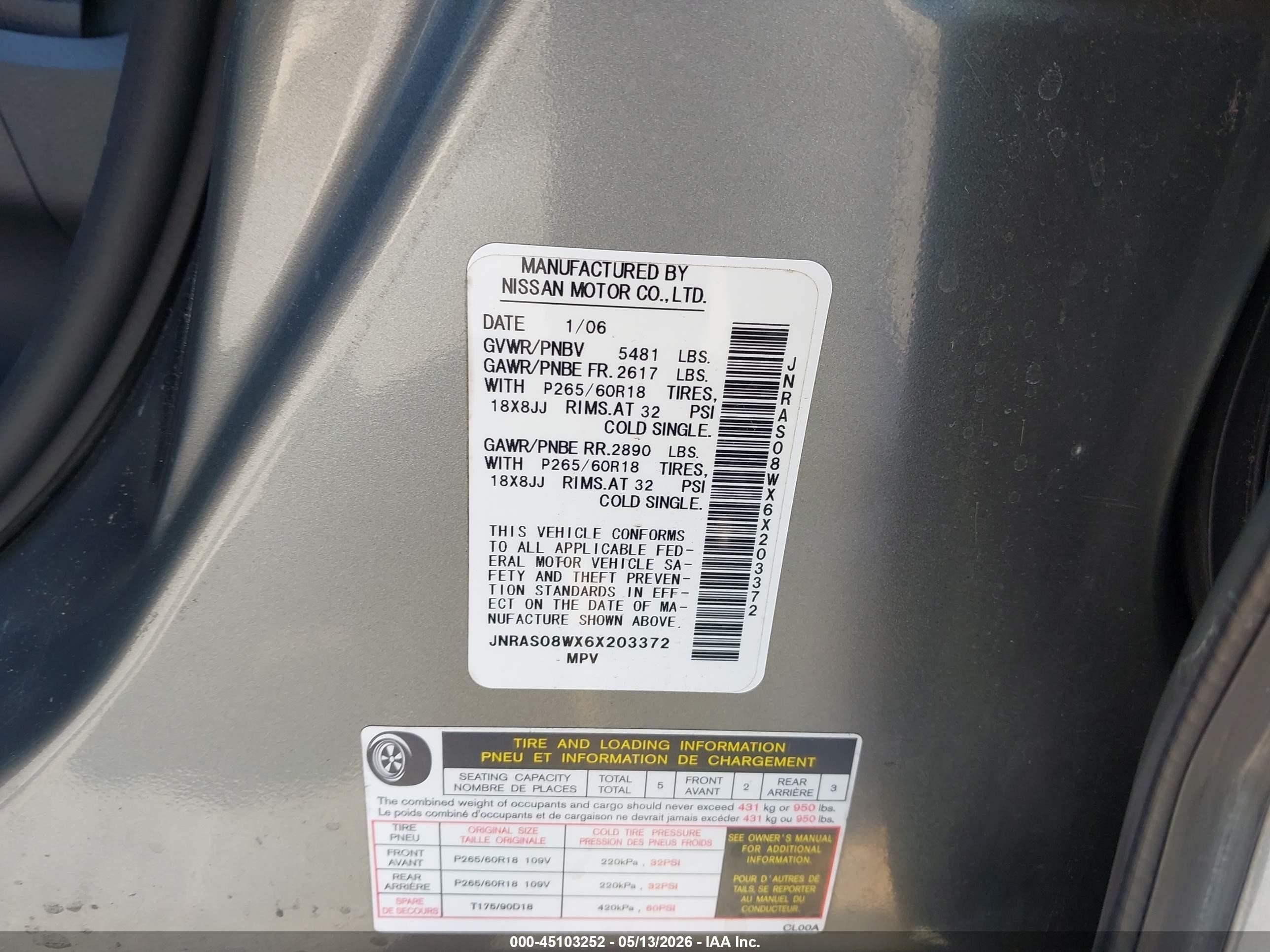 2006 Infiniti Fx35   Silver vin: JNRAS08WX6X203372