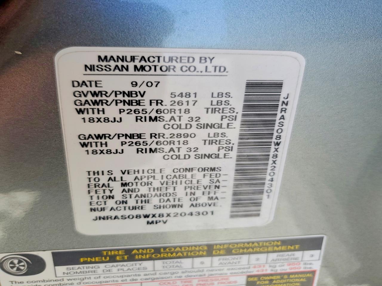 2008 Infiniti Fx35 Base Silver vin: JNRAS08WX8X204301
