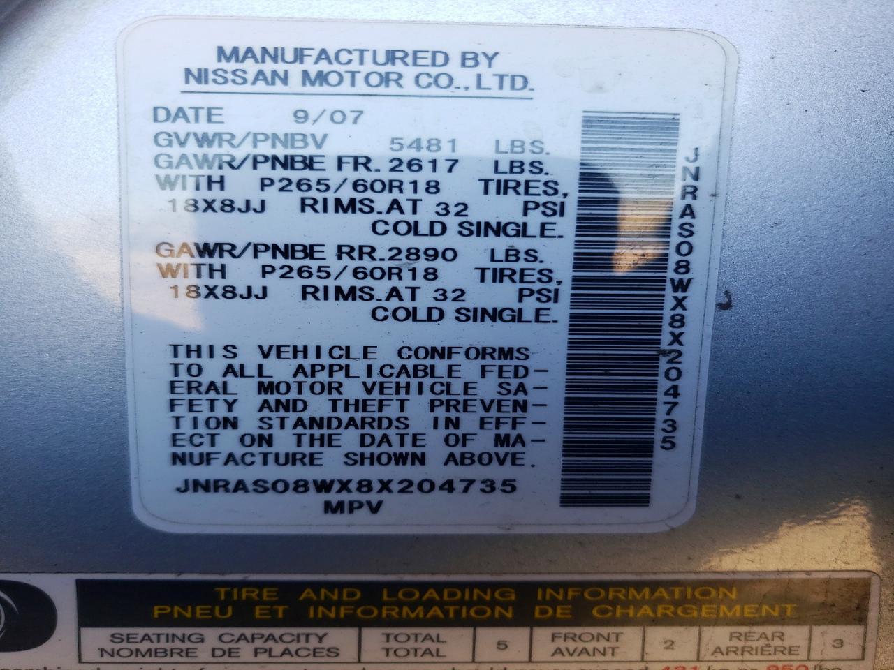 2008 Infiniti Fx35 Base Silver vin: JNRAS08WX8X204735