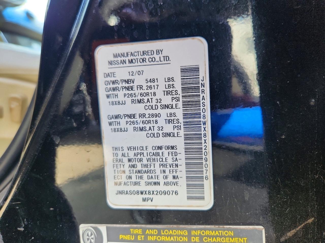2008 Infiniti Fx35 Base Black vin: JNRAS08WX8X209076