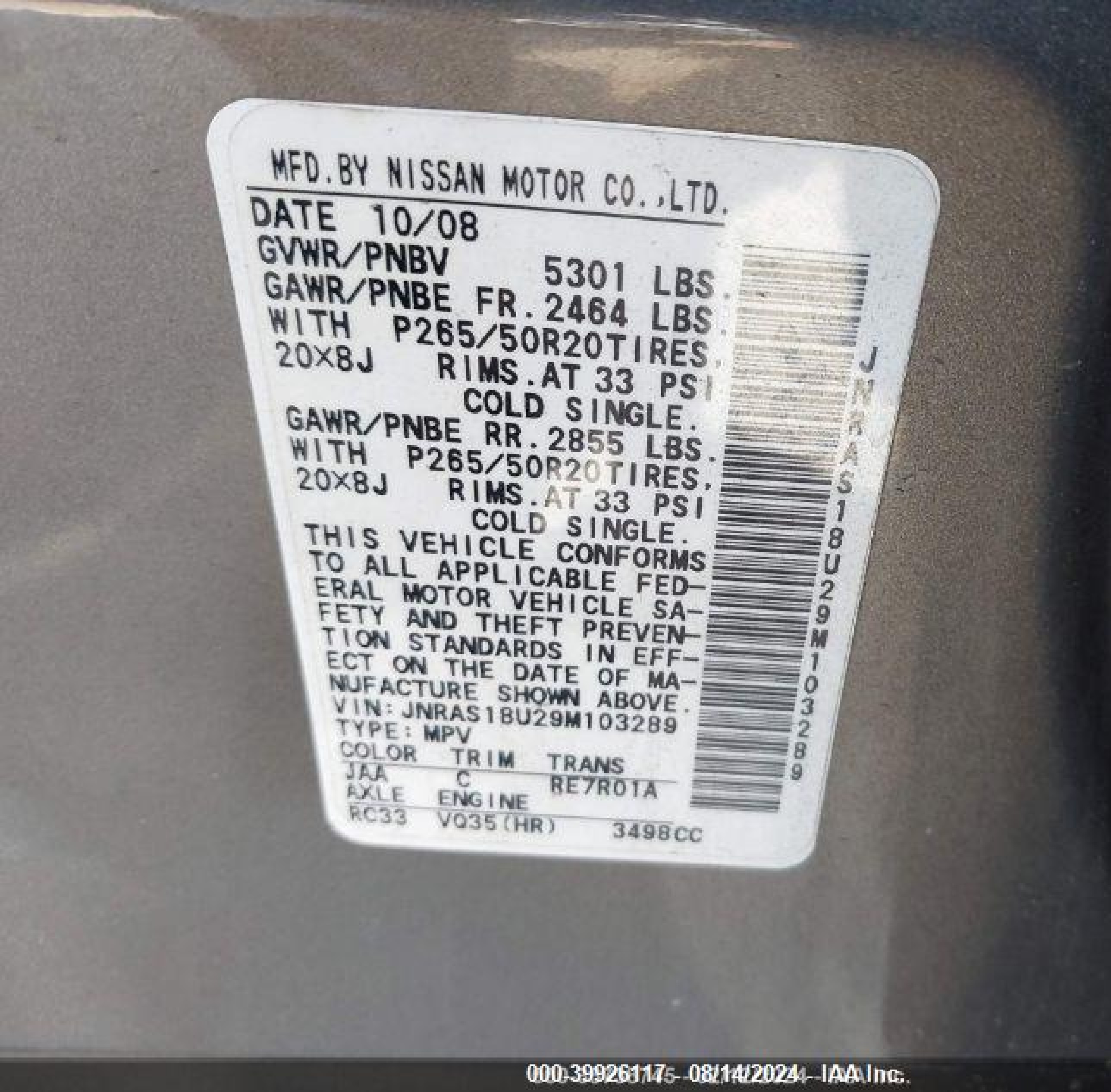 2009 Infiniti Fx35   Gray vin: JNRAS18U29M103289