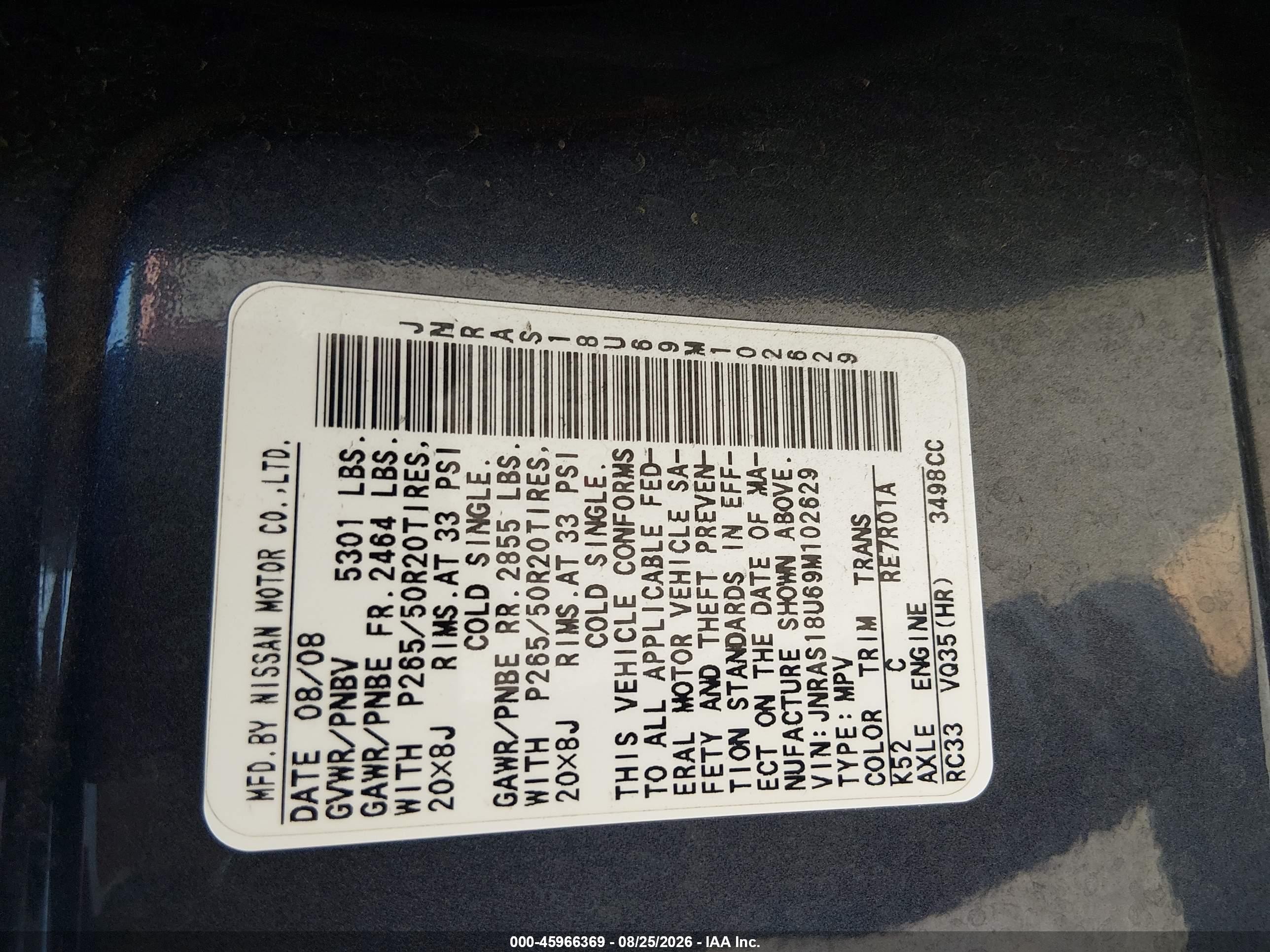 2009 Infiniti Fx35   Blue vin: JNRAS18U69M102629