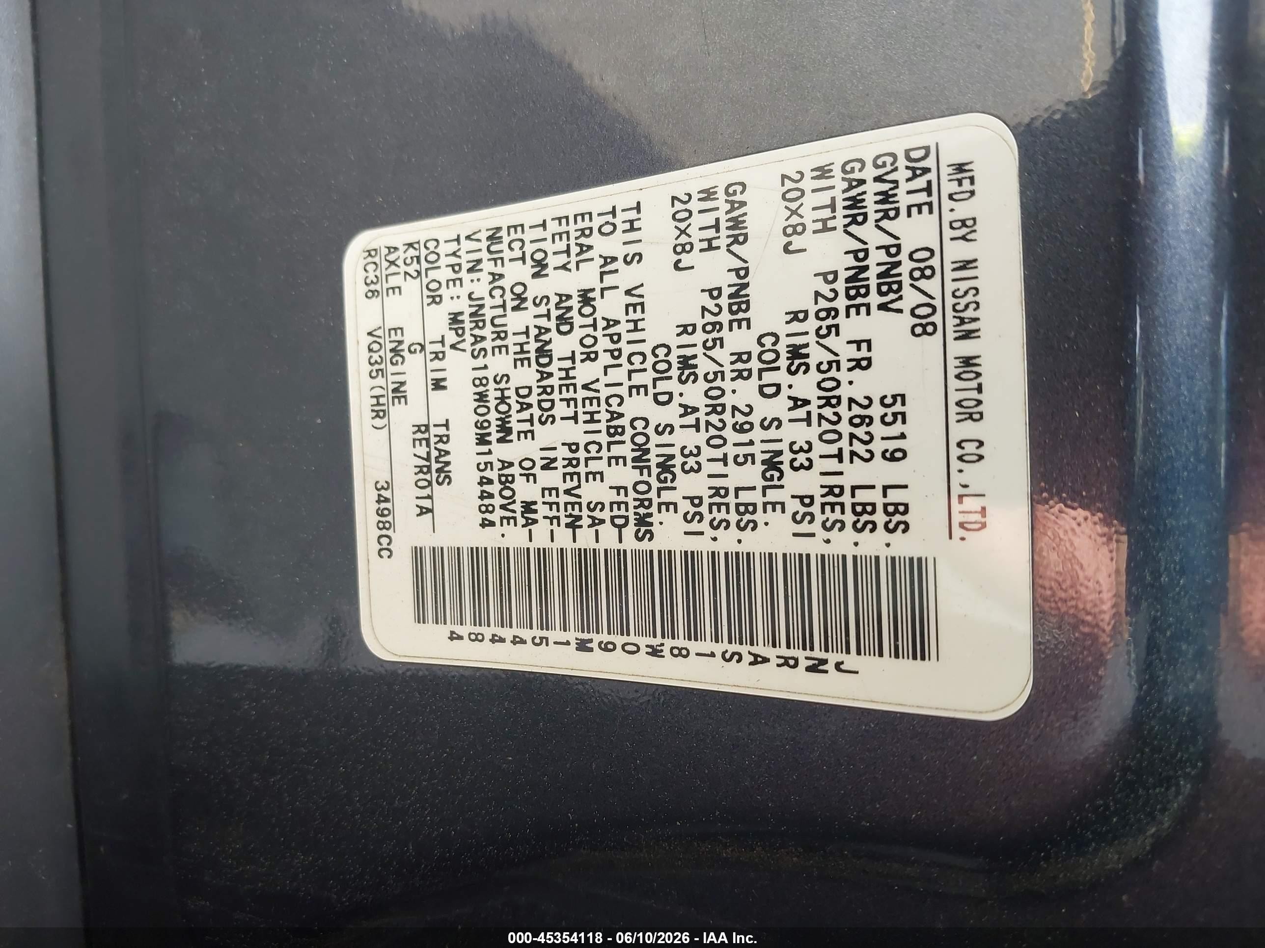 2009 Infiniti Fx35 Black vin: JNRAS18W09M154484