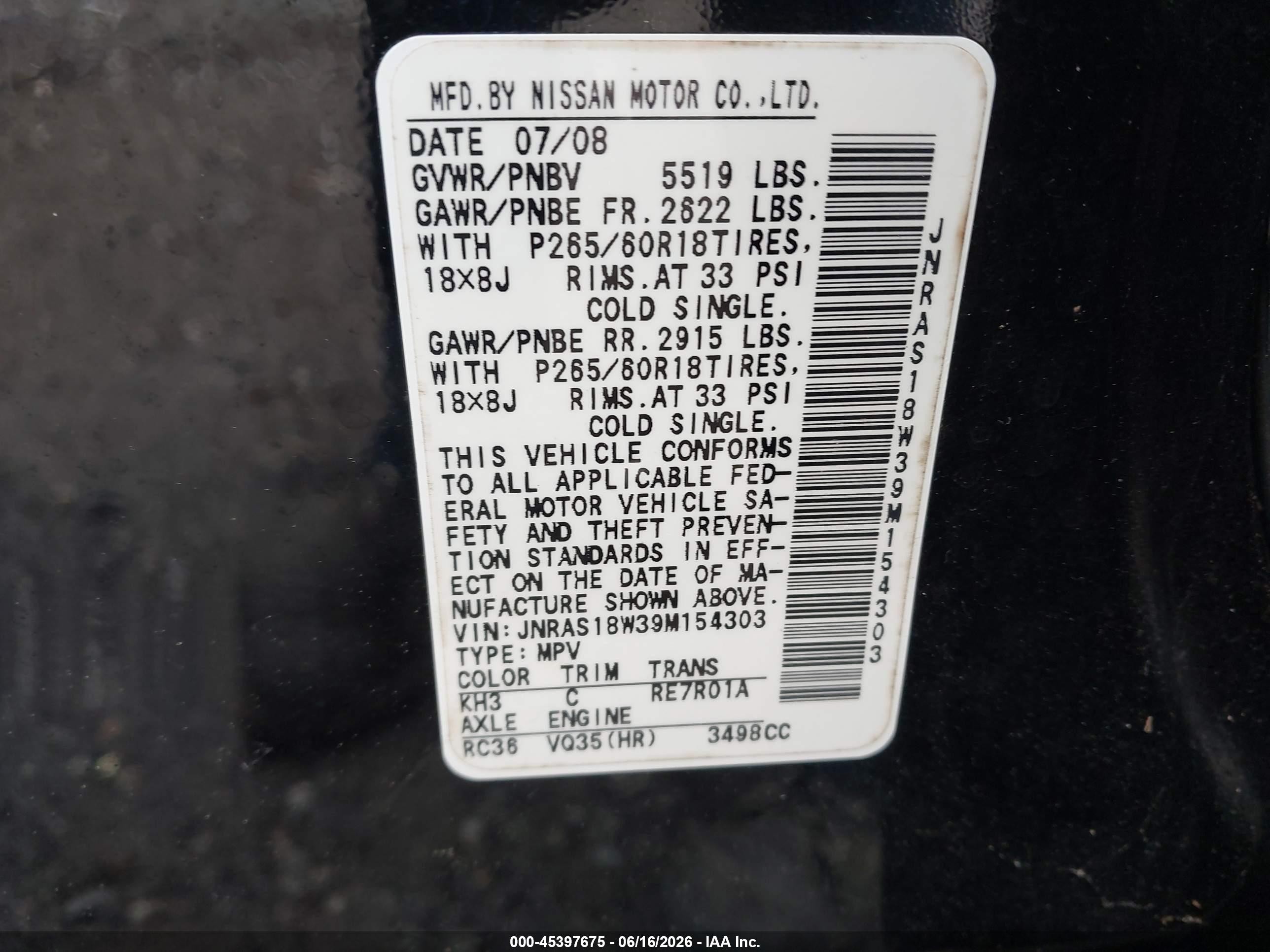 2009 Infiniti Fx35   Black vin: JNRAS18W39M154303