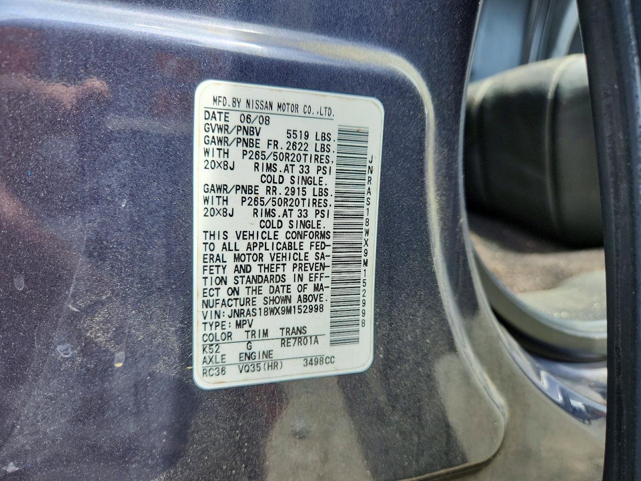 2009 Infiniti Fx35 Base Blue vin: JNRAS18WX9M152998