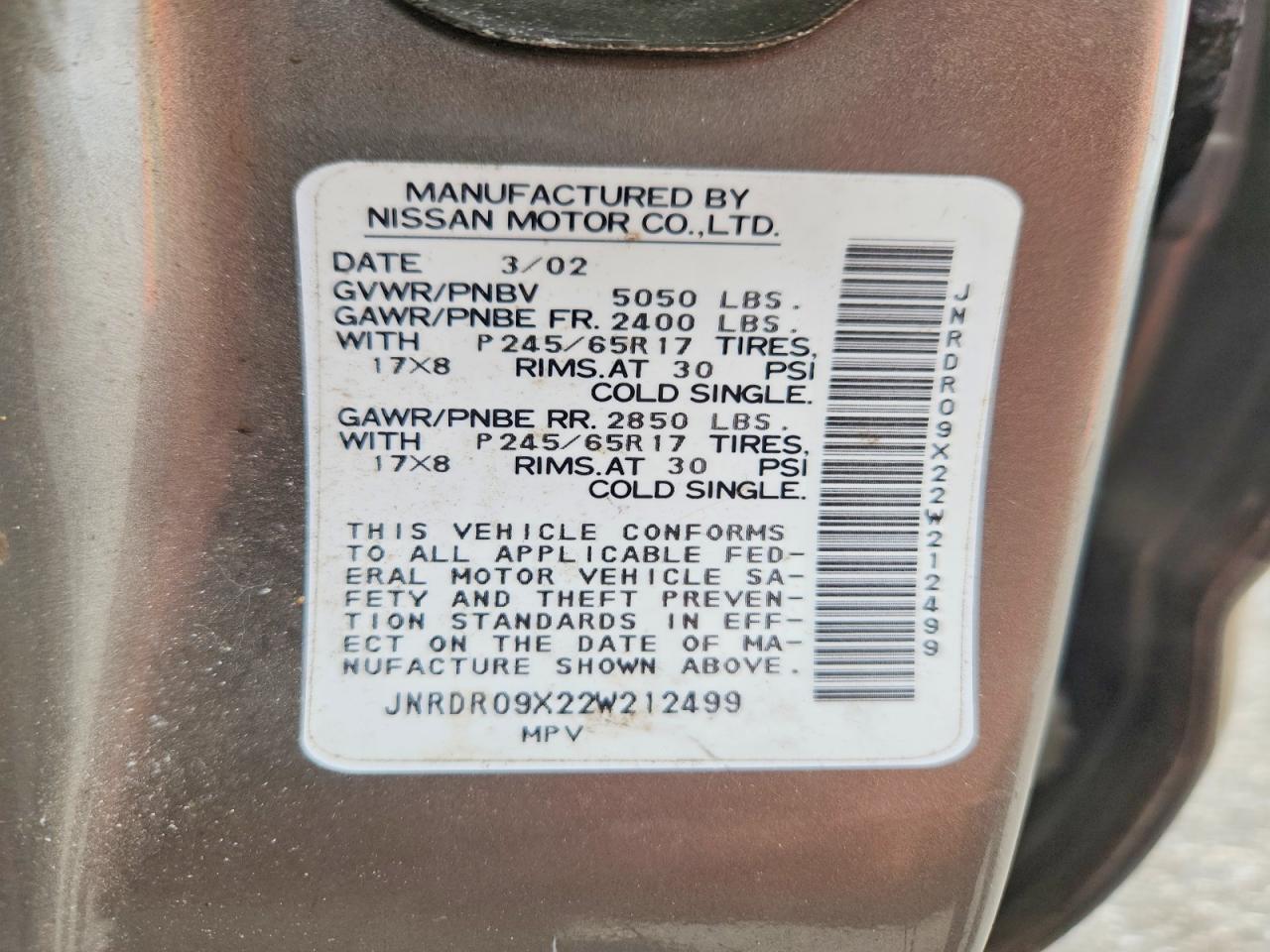 2002 Infiniti Qx4 Base Gray vin: JNRDR09X22W212499