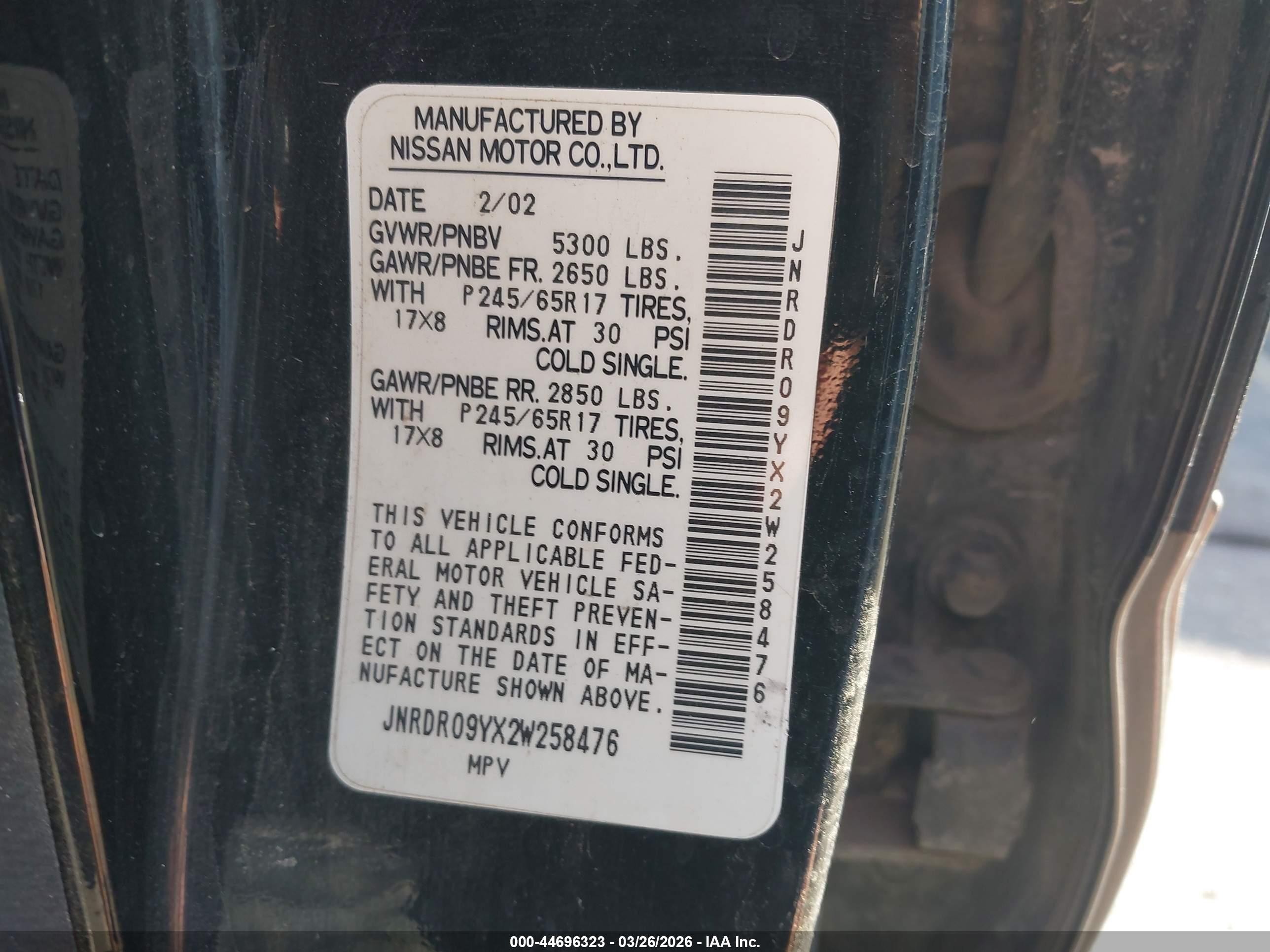 2002 Infiniti Qx4 Luxury Черный vin: JNRDR09YX2W258476