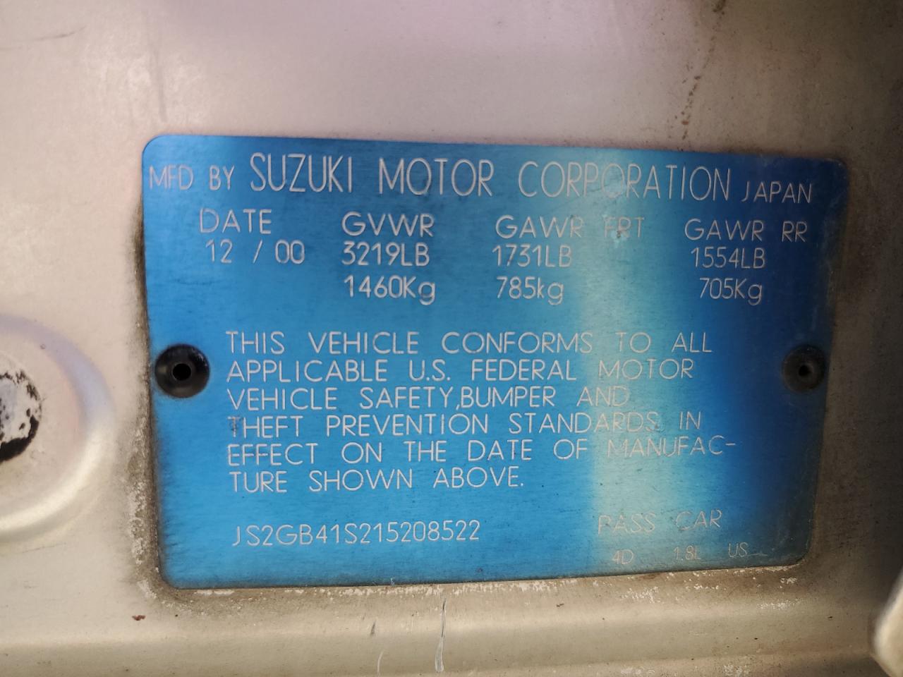 2001 Suzuki Esteem Gl Серебряный vin: JS2GB41S215208522