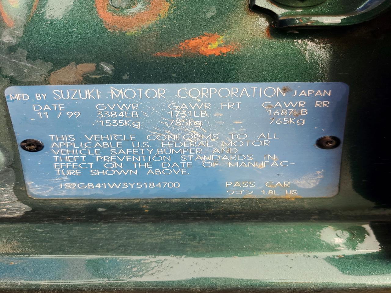 2000 Suzuki Esteem Gl Green vin: JS2GB41W3Y5184700