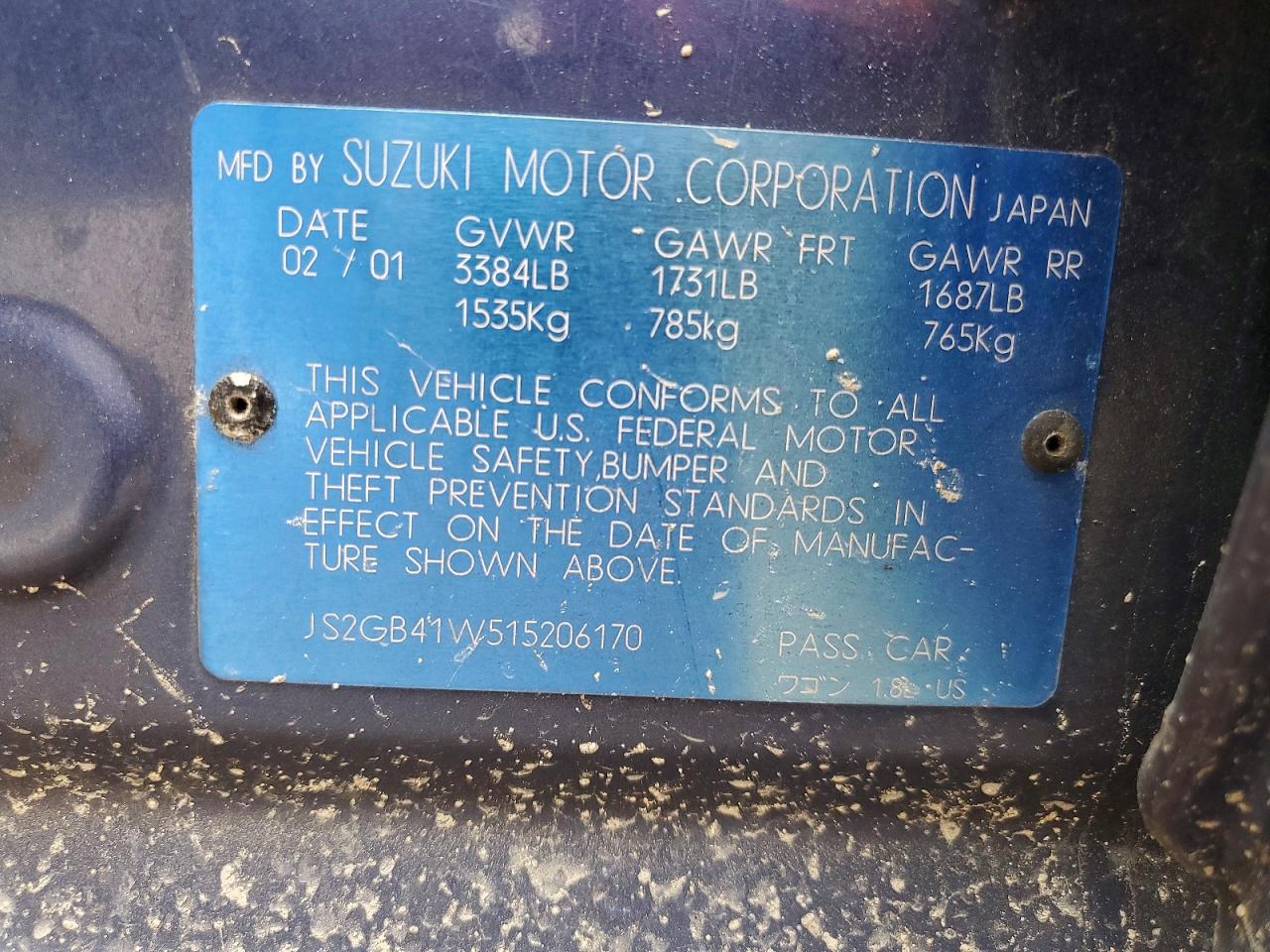 2001 Suzuki Esteem Gl Blue vin: JS2GB41W515206170