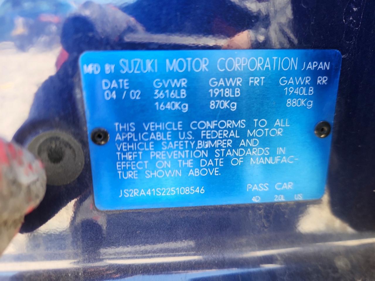 2002 Suzuki Aerio S/gs Blue vin: JS2RA41S225108546