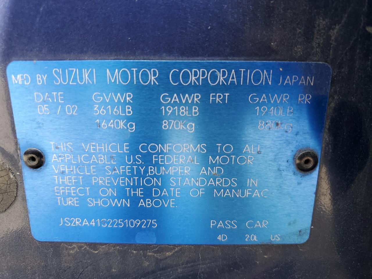2002 Suzuki Aerio S Синий vin: JS2RA41S225109275