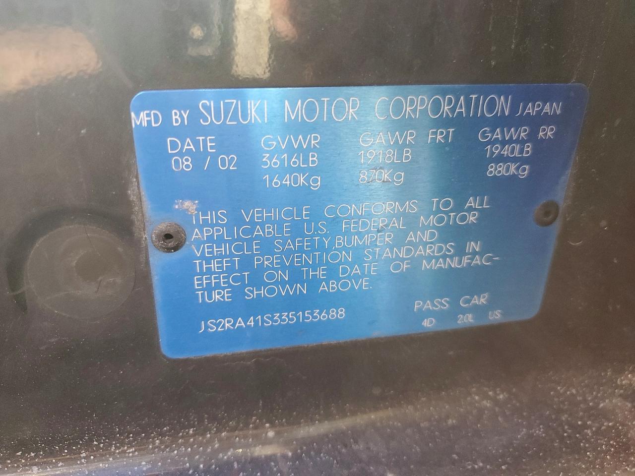 2003 Suzuki Aerio Black vin: JS2RA41S335153688