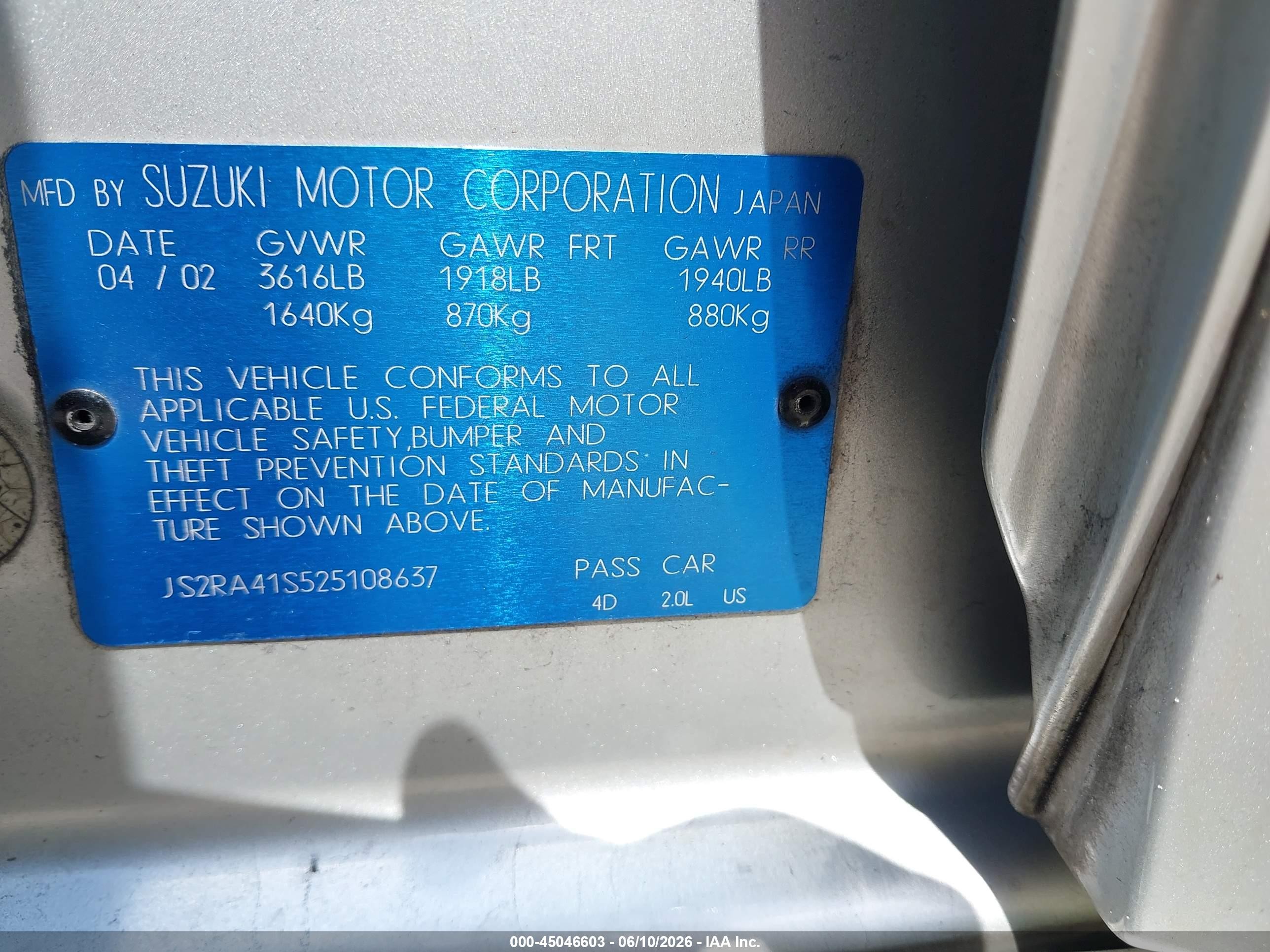 2002 Suzuki Aerio Gs/s Silver vin: JS2RA41S525108637