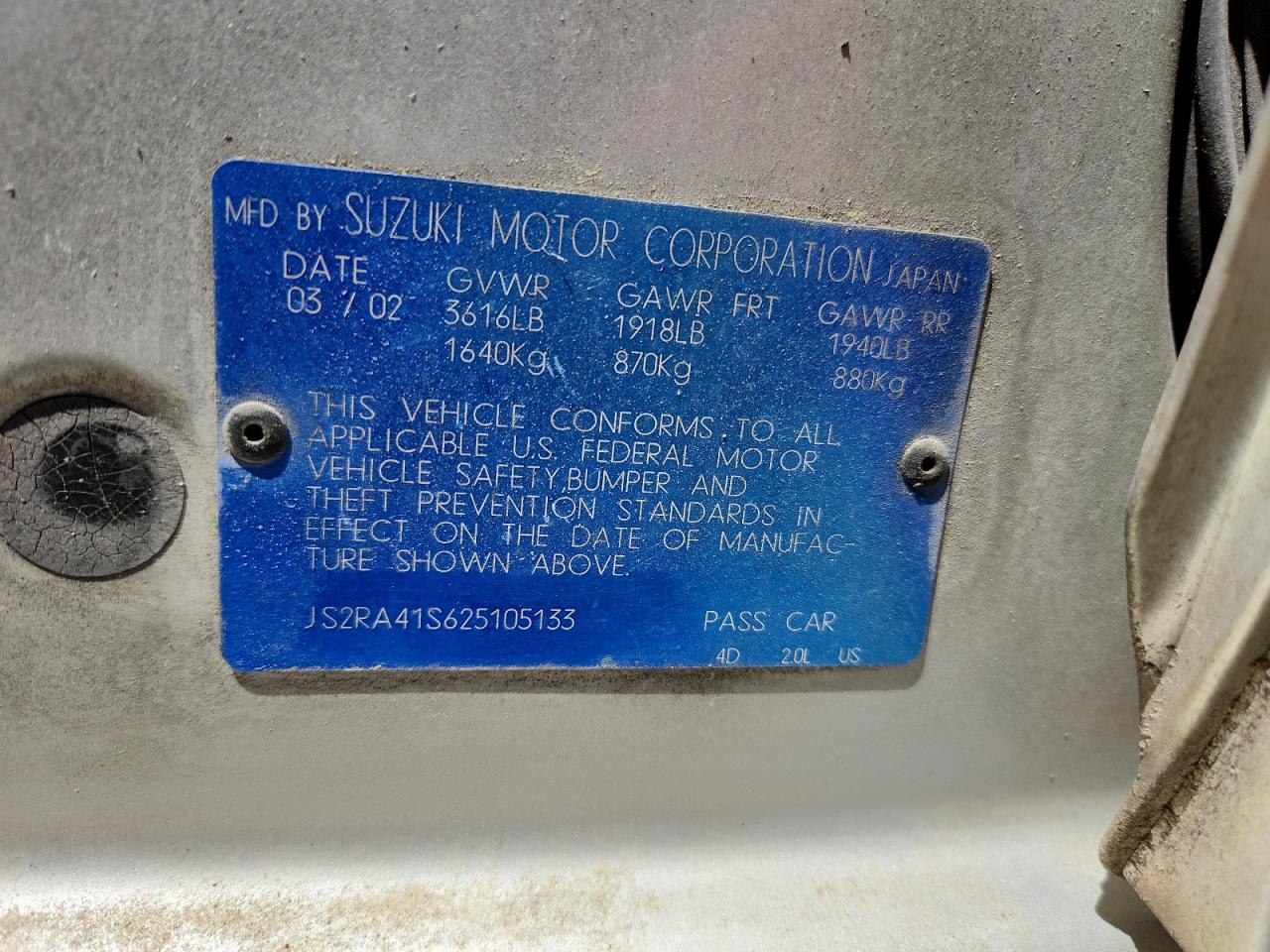 2002 Suzuki Aerio S Silver vin: JS2RA41S625105133