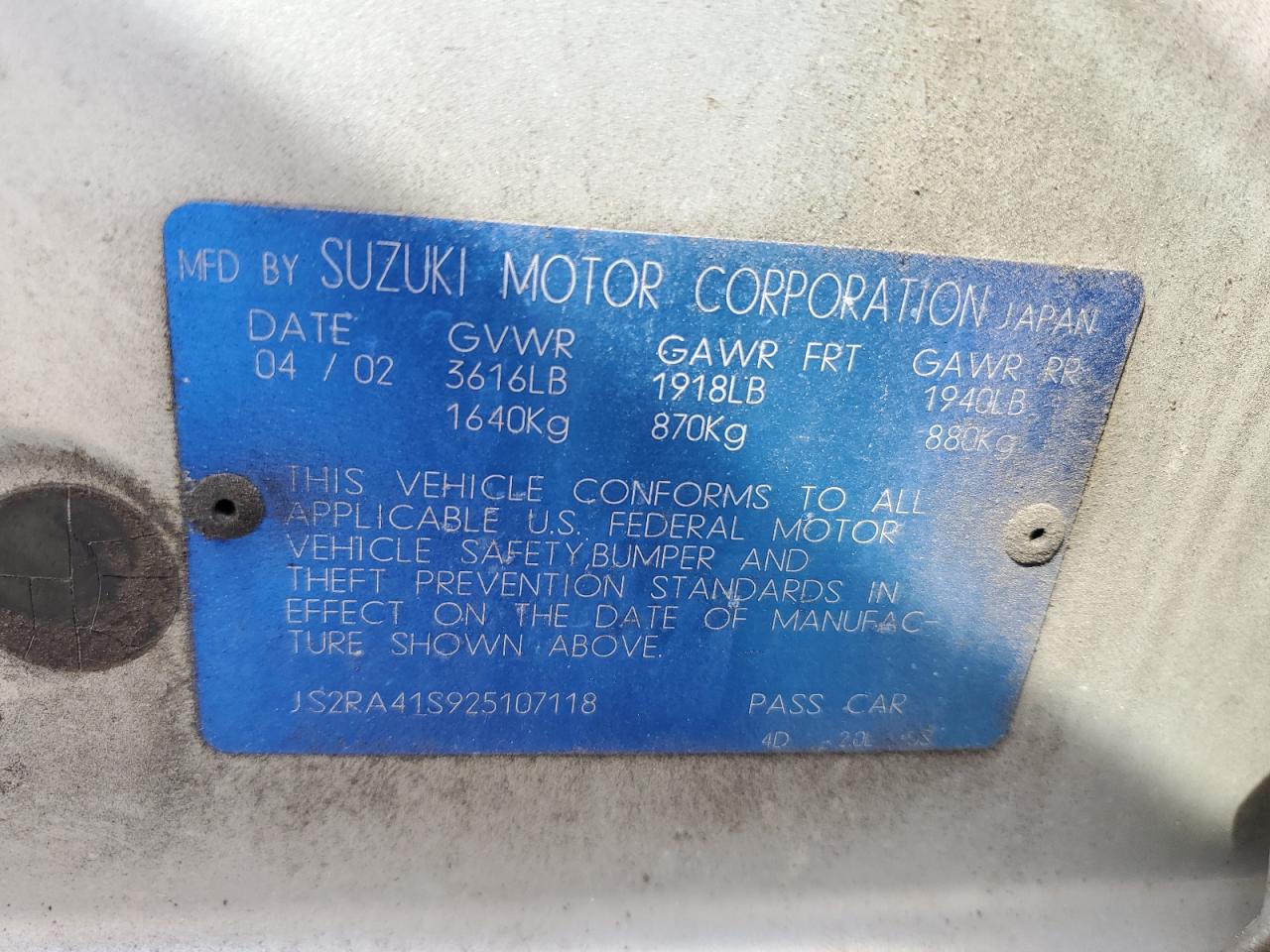 2002 Suzuki Aerio S Silver vin: JS2RA41S925107118