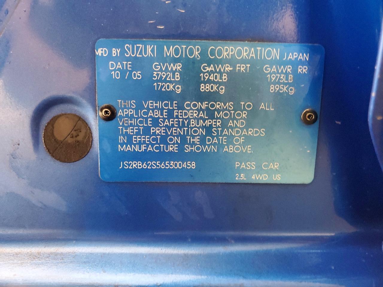 2006 Suzuki Aerio Blue vin: JS2RB62S565300458