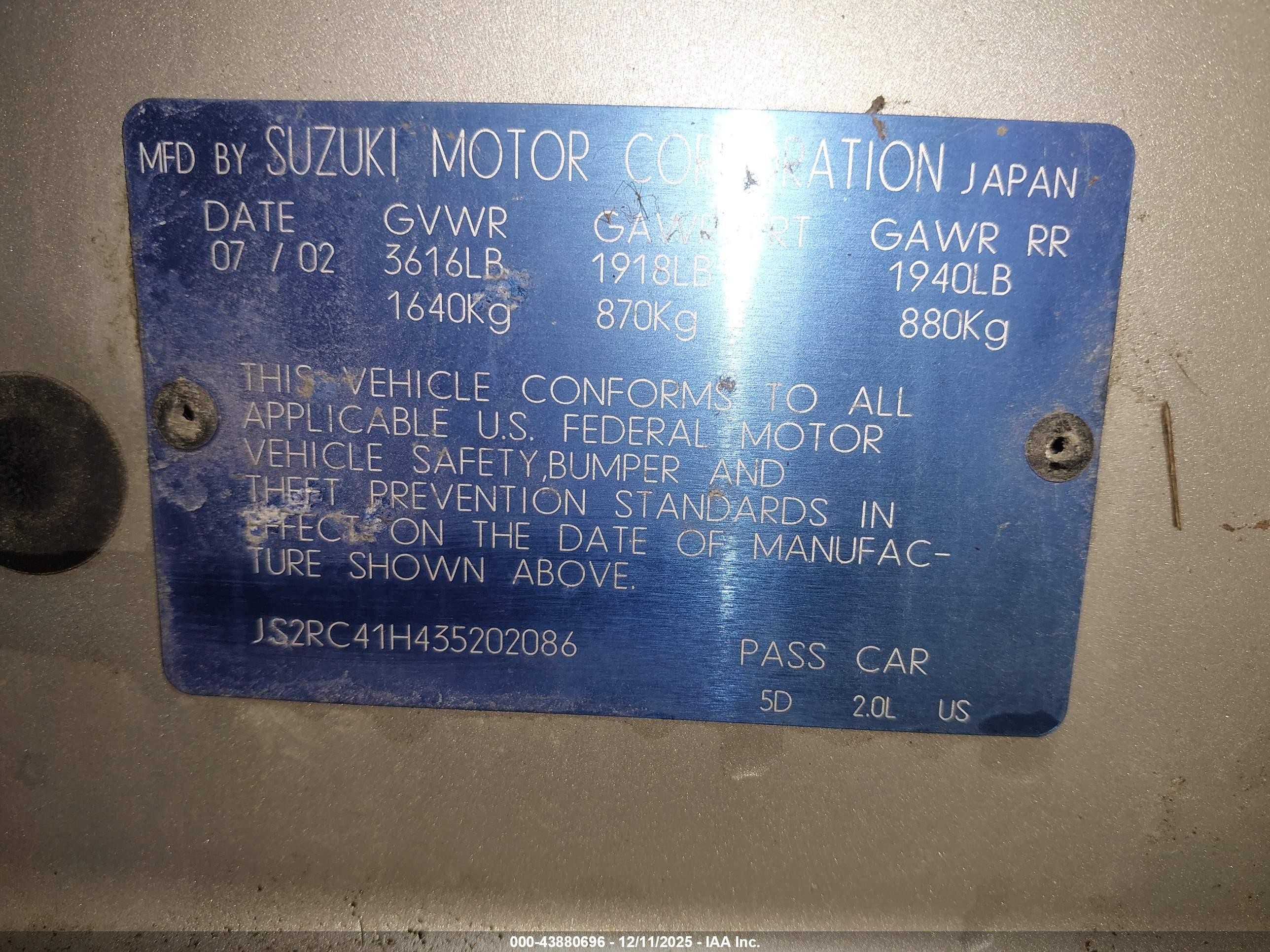 2003 Suzuki Aerio Sx   Silver vin: JS2RC41H435202086