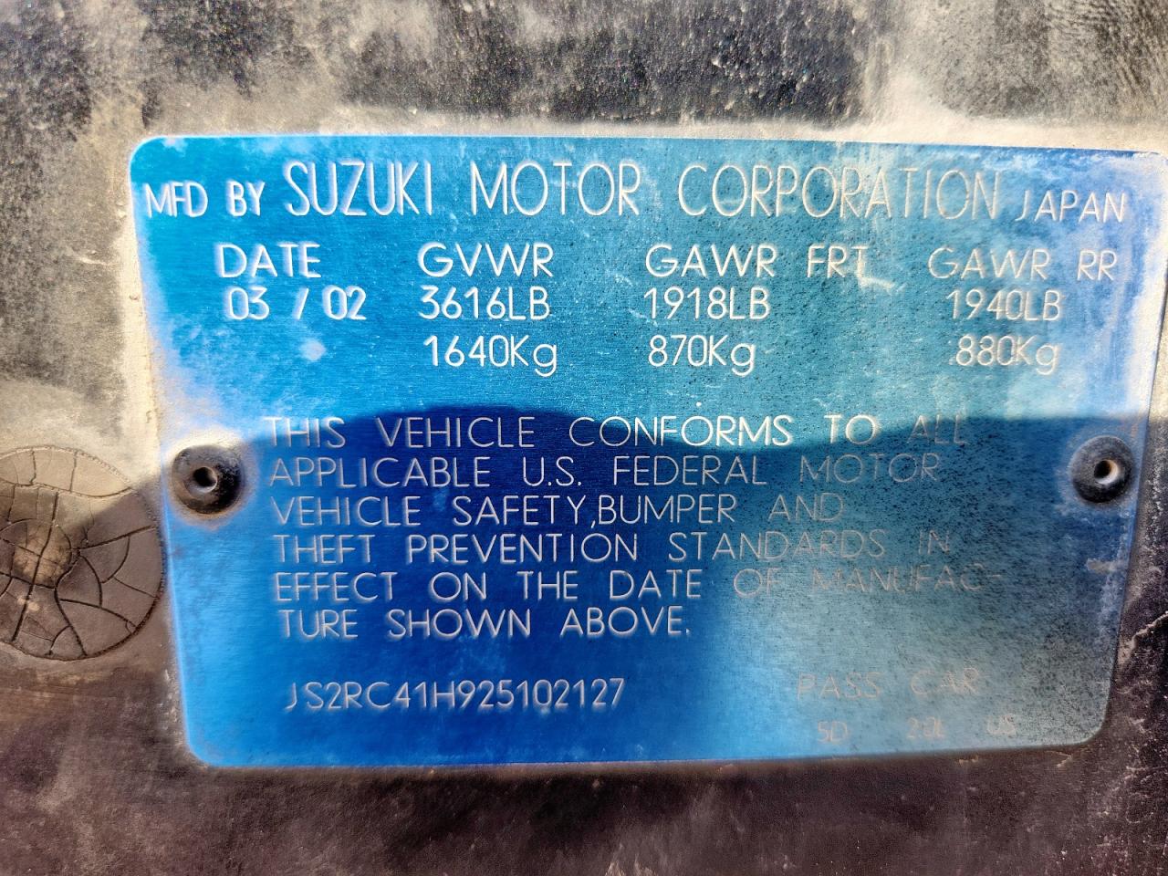 2002 Suzuki Aerio Sx Black vin: JS2RC41H925102127