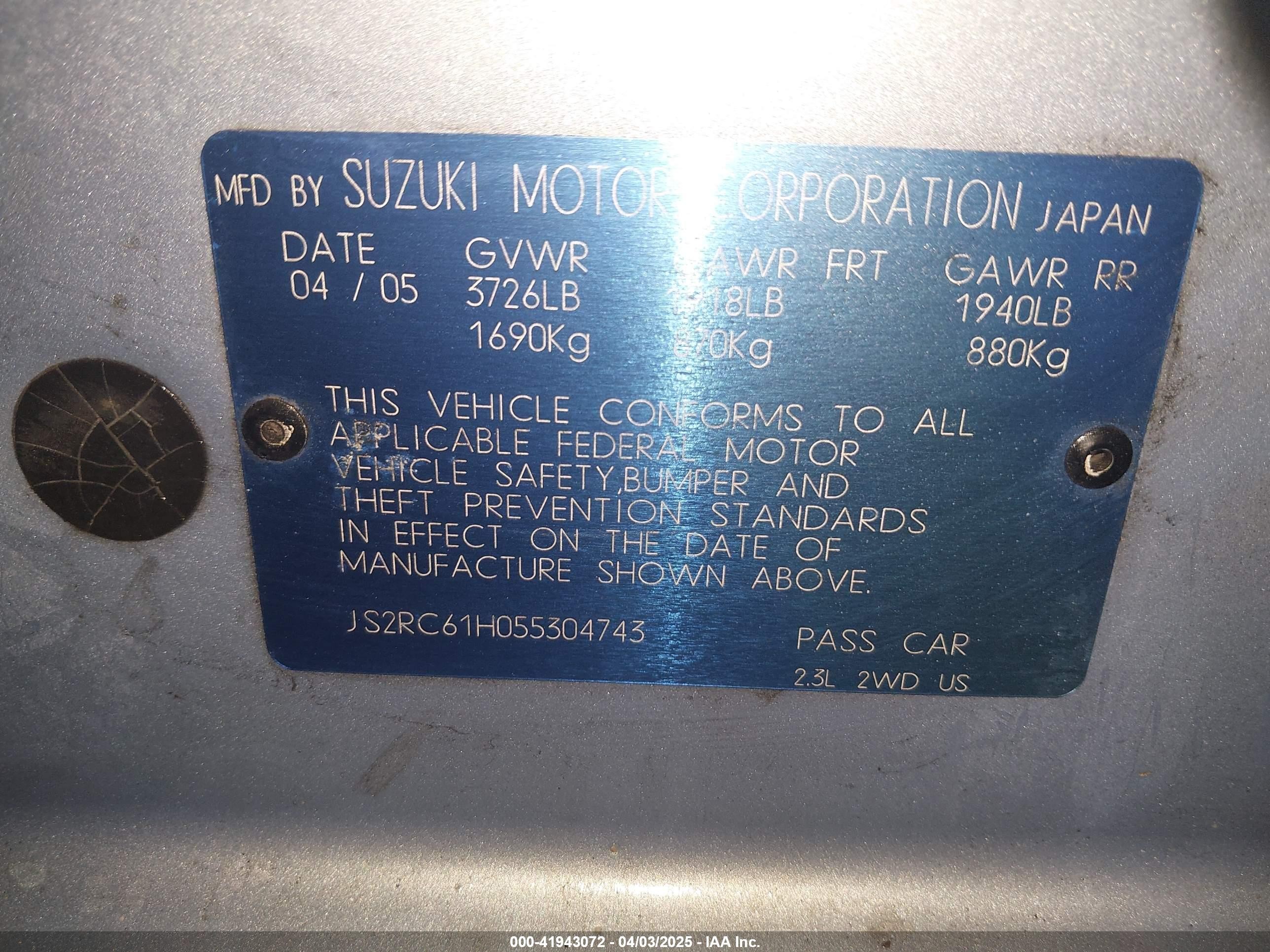 2005 Suzuki Aerio Sx   Blue vin: JS2RC61H055304743
