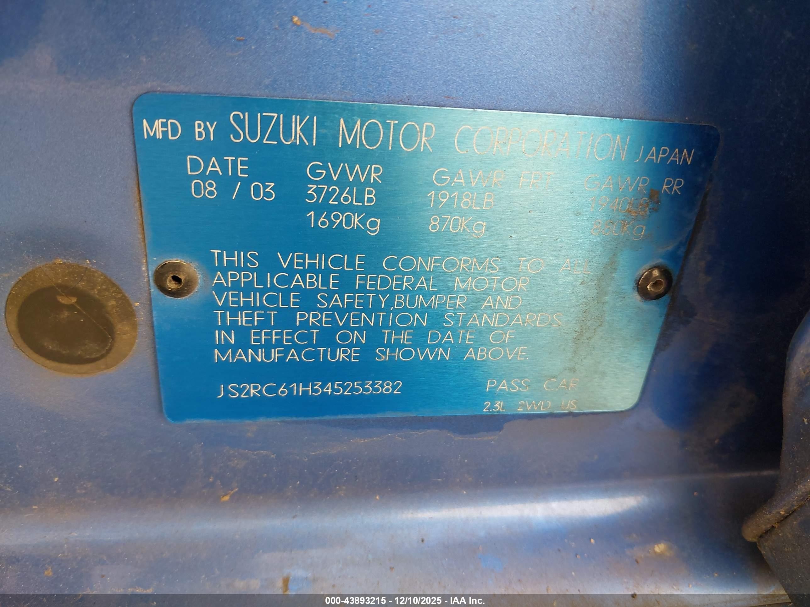 2004 Suzuki Aerio Sx   Blue vin: JS2RC61H345253382