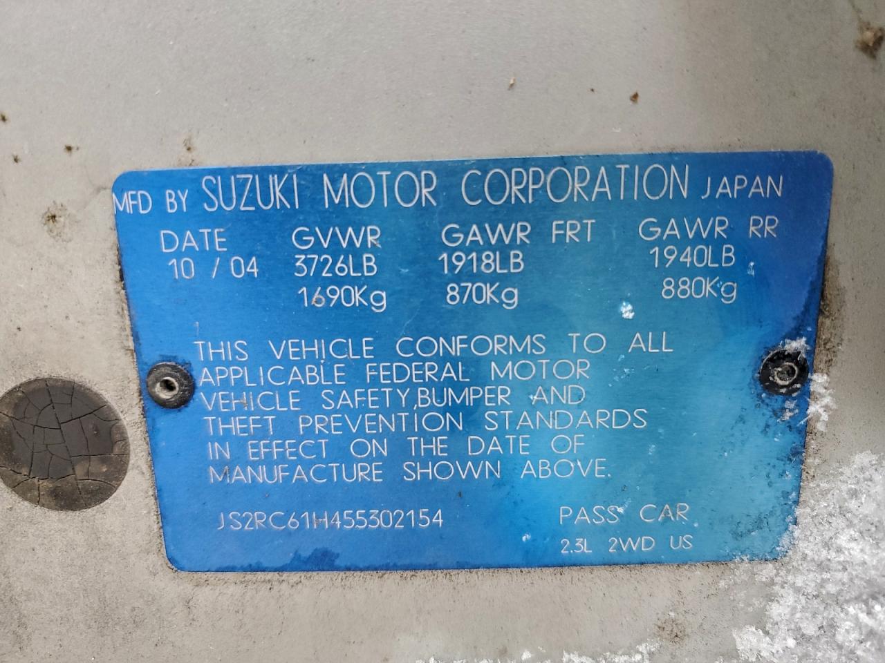 2005 Suzuki Aerio Sx Silver vin: JS2RC61H455302154