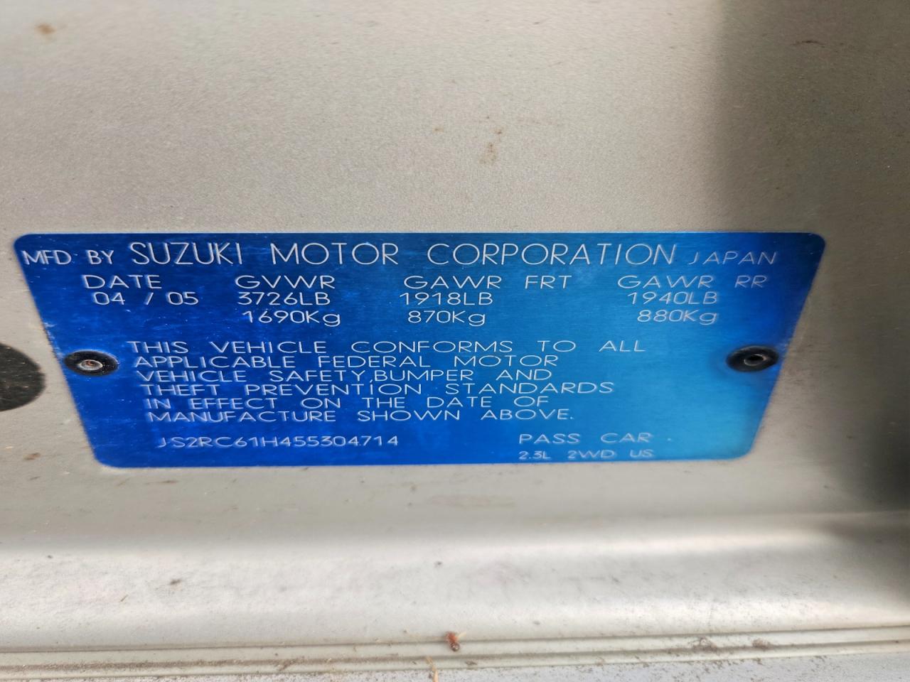 2005 Suzuki Aerio Sx Silver vin: JS2RC61H455304714