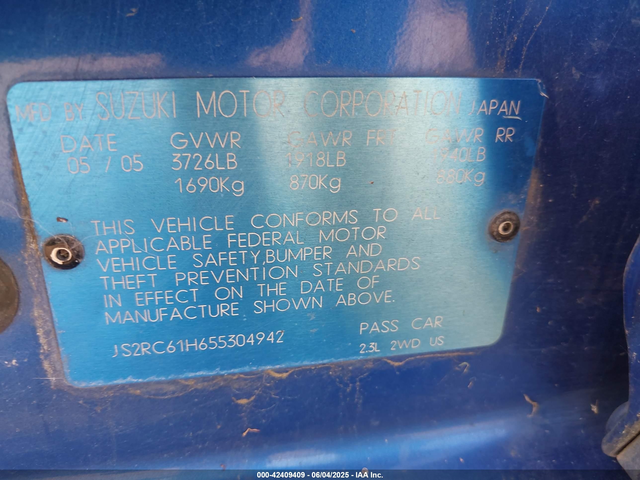 2005 Suzuki Aerio Sx   Blue vin: JS2RC61H655304942