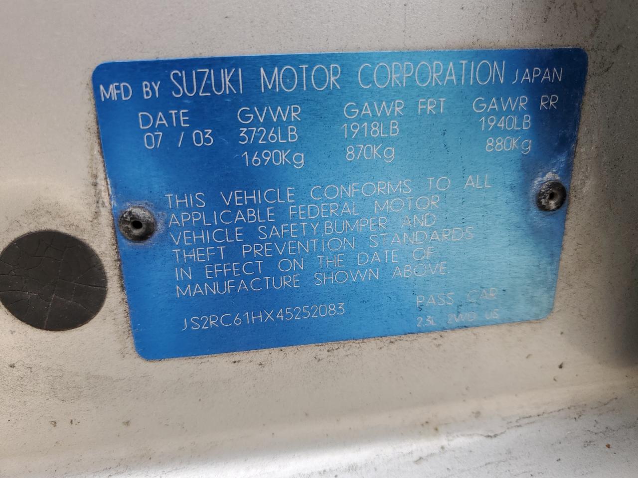 2004 Suzuki Aerio Sx Серебряный vin: JS2RC61HX45252083