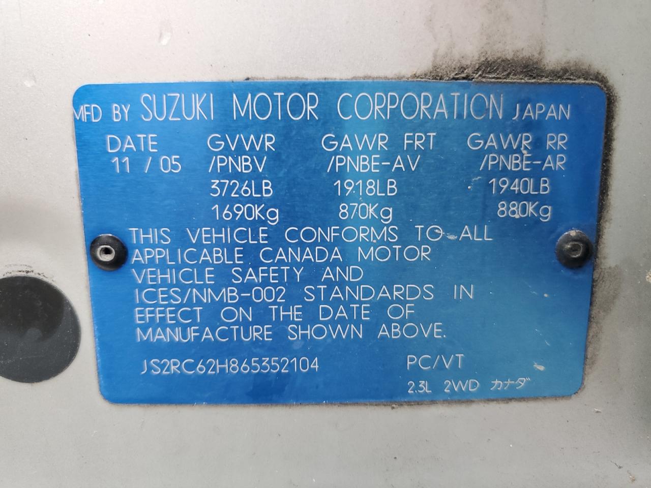 2006 Suzuki Aerio Silver vin: JS2RC62H865352104