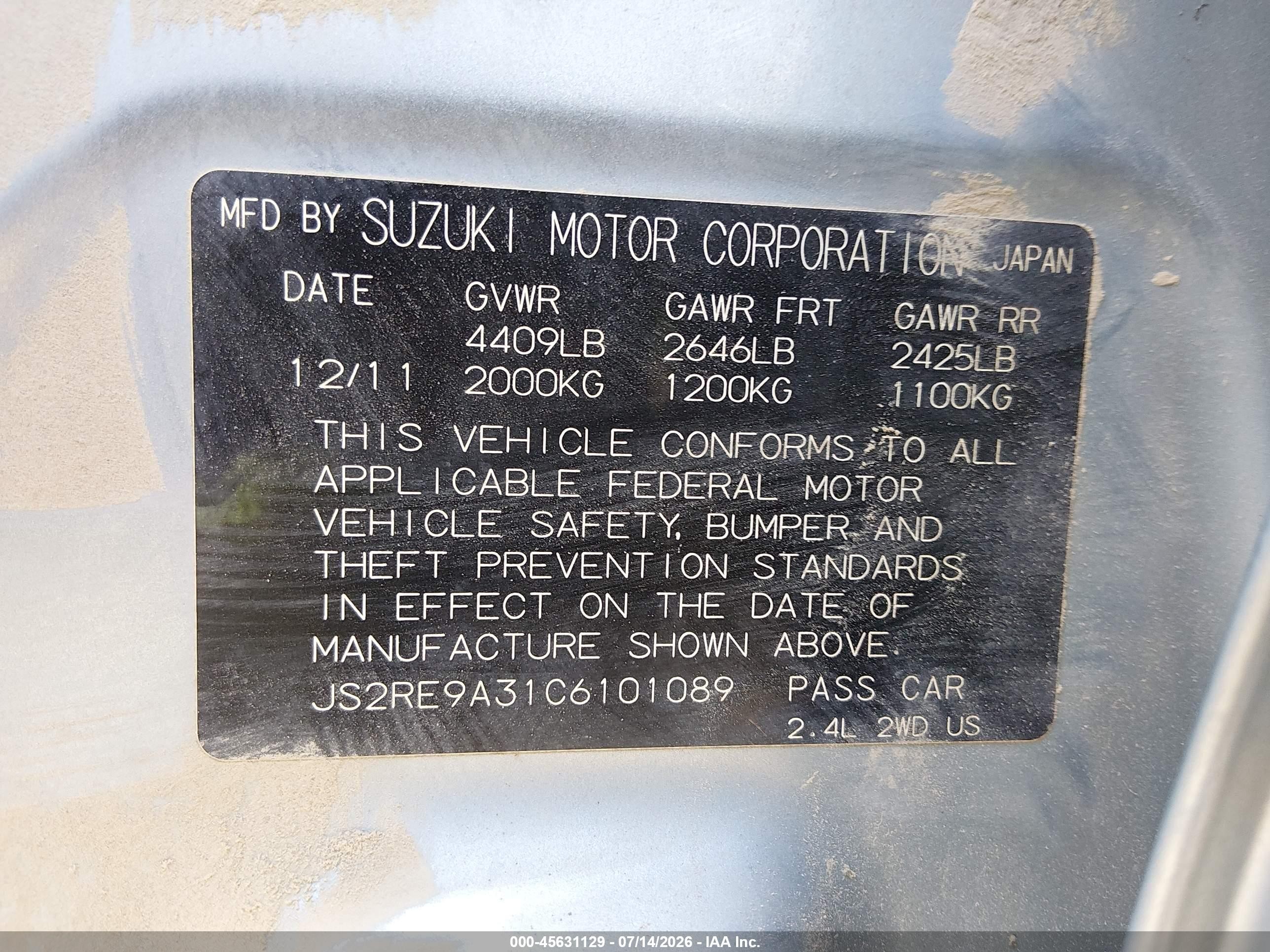 2012 Suzuki Kizashi Se Silver vin: JS2RE9A31C6101089