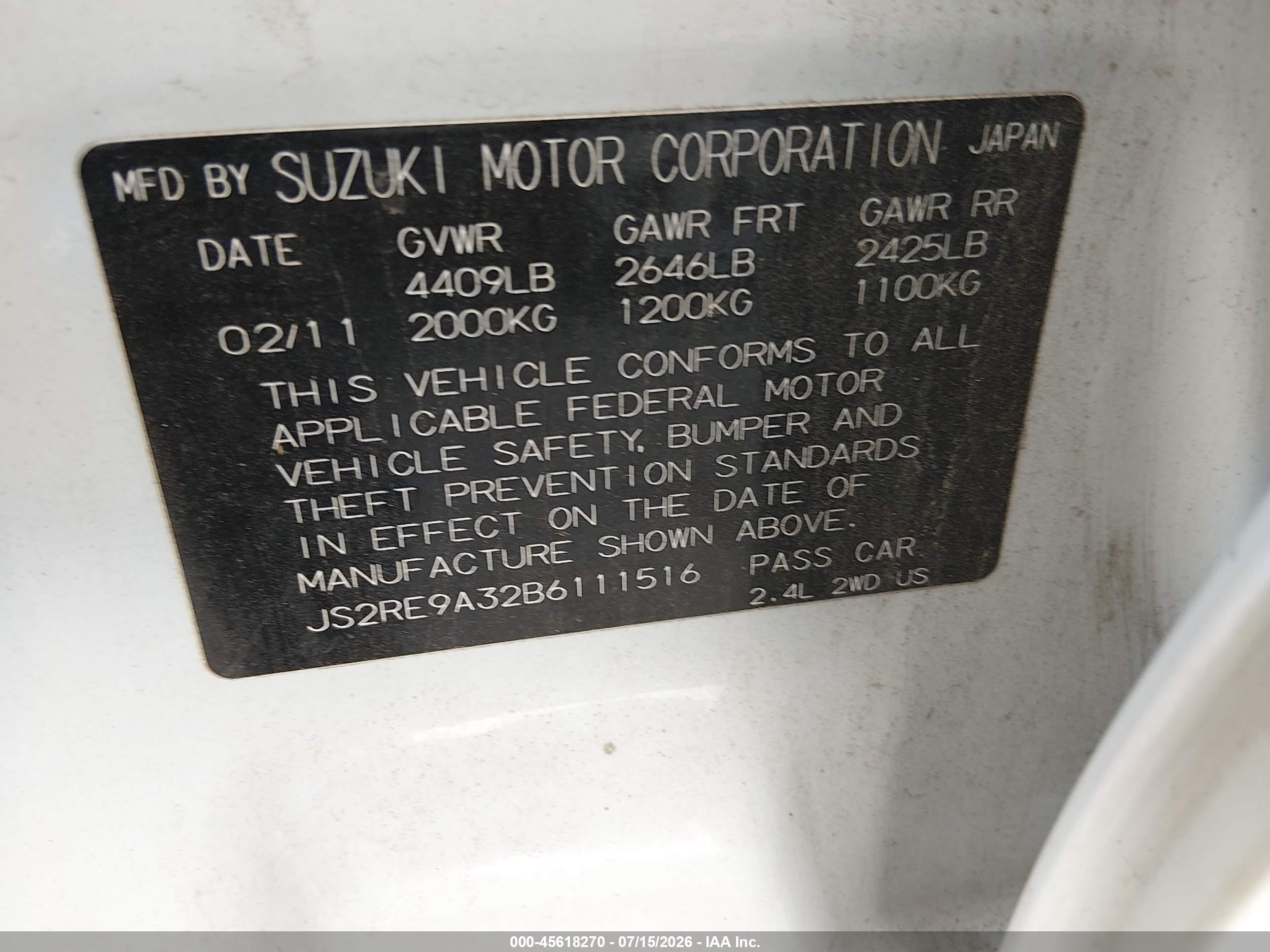 2011 Suzuki Kizashi Se White vin: JS2RE9A32B6111516