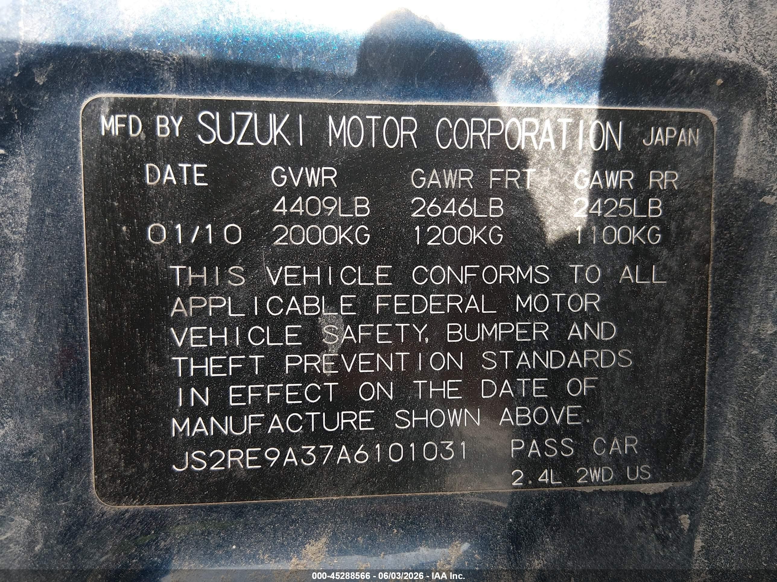 2010 Suzuki Kizashi Se Blue vin: JS2RE9A37A6101031