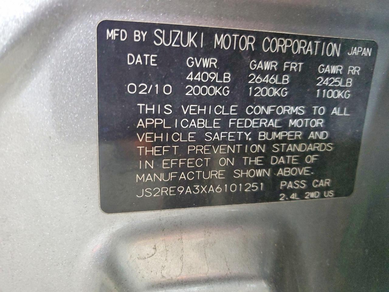2010 Suzuki Kizashi Se Серебряный vin: JS2RE9A3XA6101251