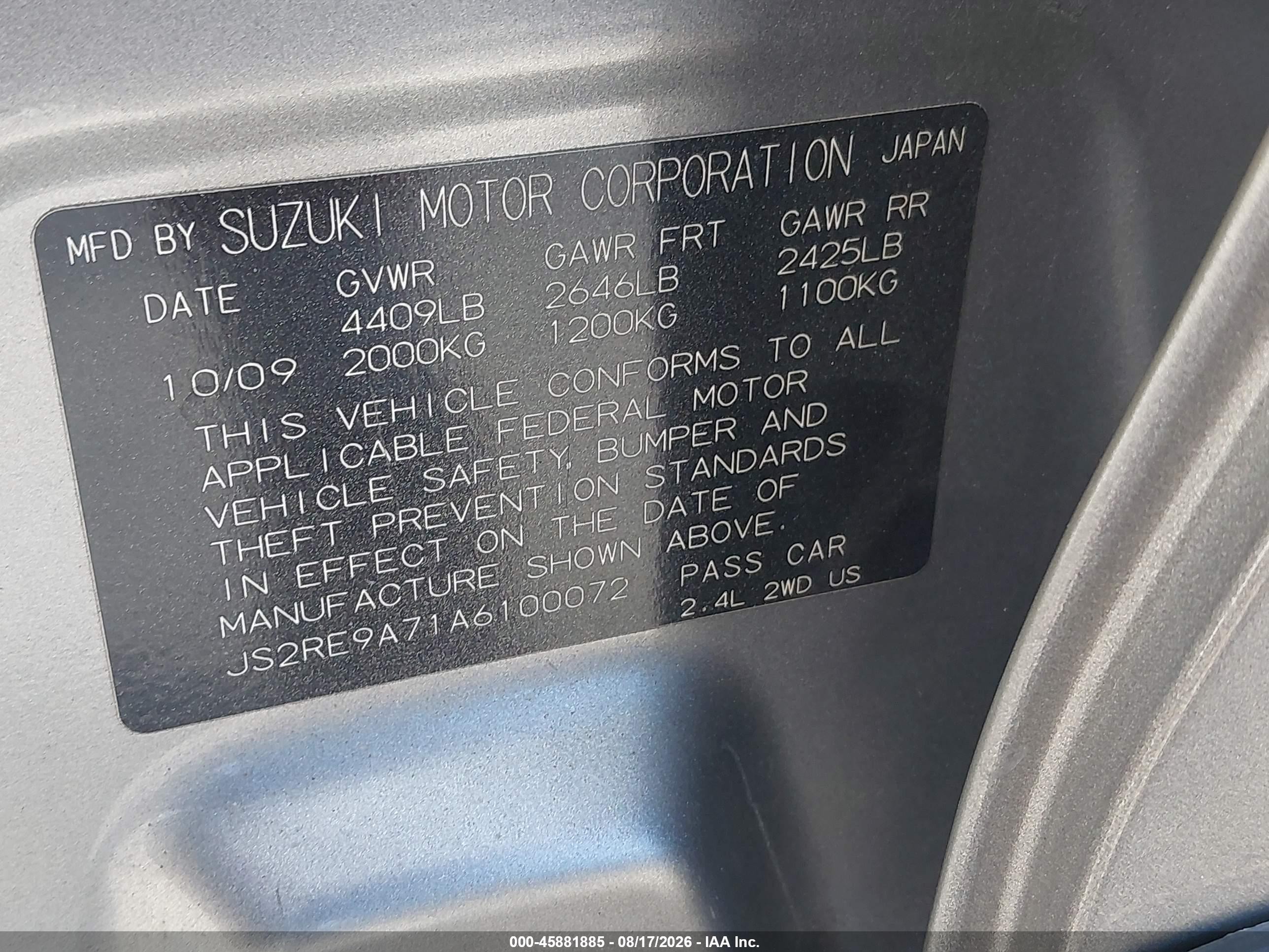 2010 Suzuki Kizashi Sls Серебряный vin: JS2RE9A71A6100072