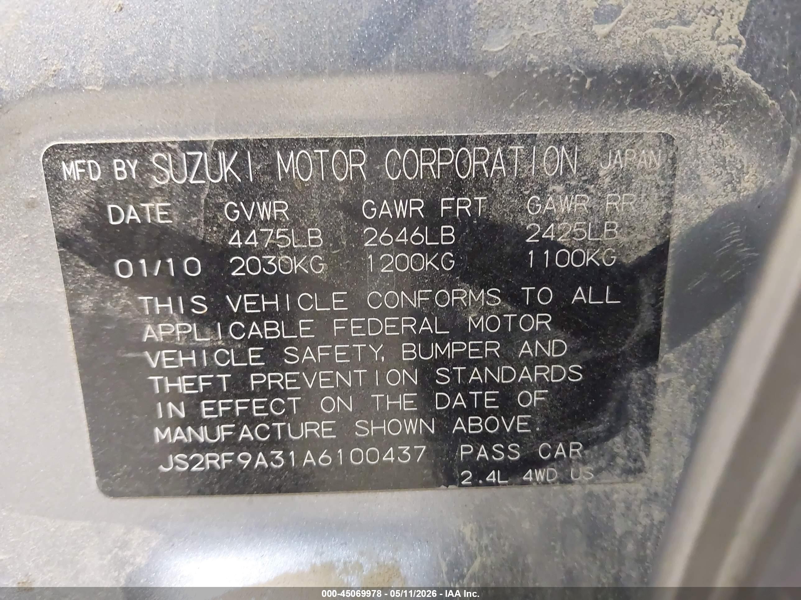 2010 Suzuki Kizashi Se Silver vin: JS2RF9A31A6100437