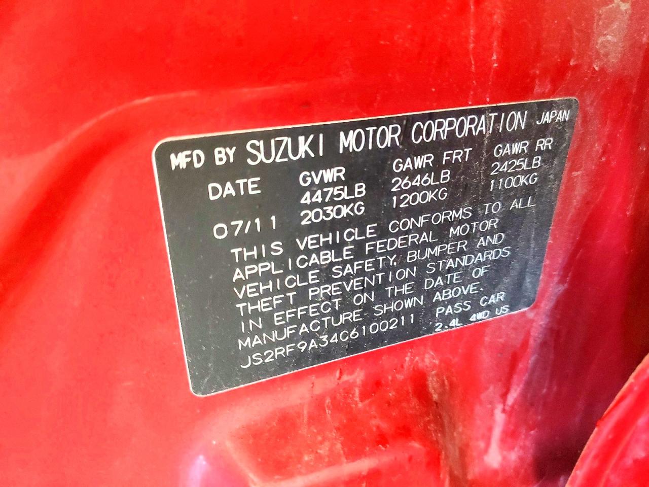 2012 Suzuki Kizashi Se Burgundy vin: JS2RF9A34C6100211