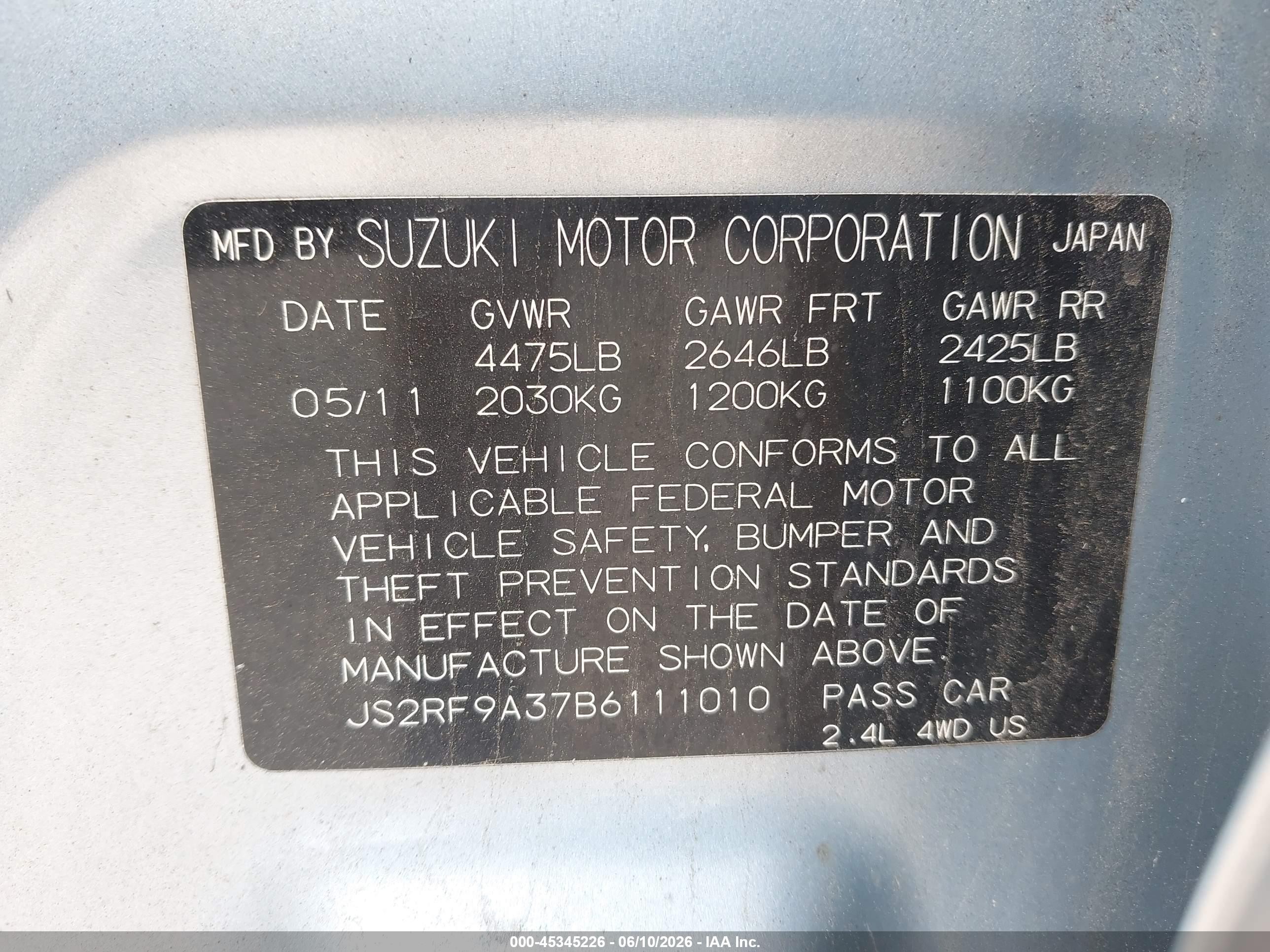 2011 Suzuki Kizashi Se Silver vin: JS2RF9A37B6111010