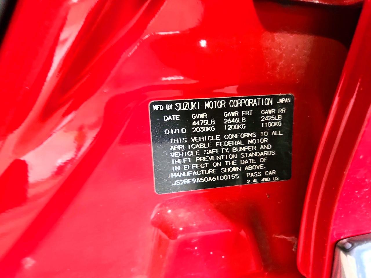 2010 Suzuki Kizashi Gts Red vin: JS2RF9A50A6100155