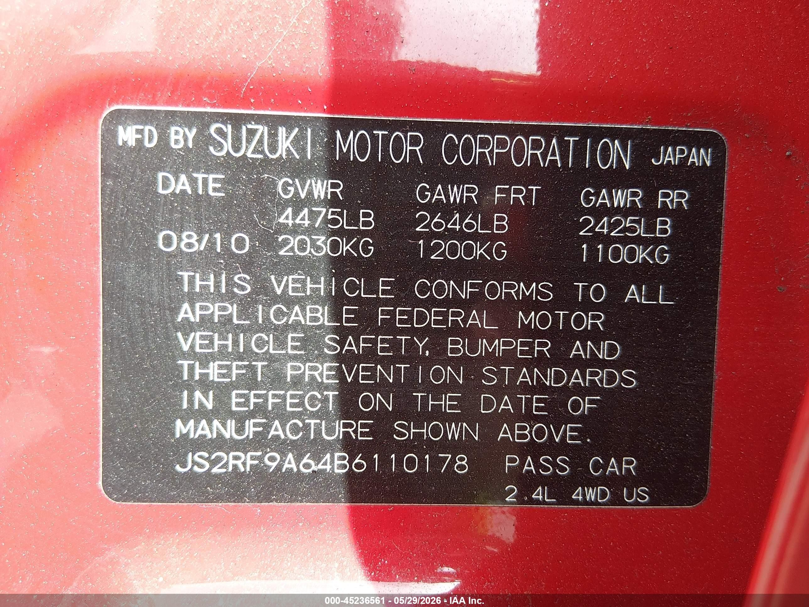 2011 Suzuki Kizashi Sport Gts vin: JS2RF9A64B6110178