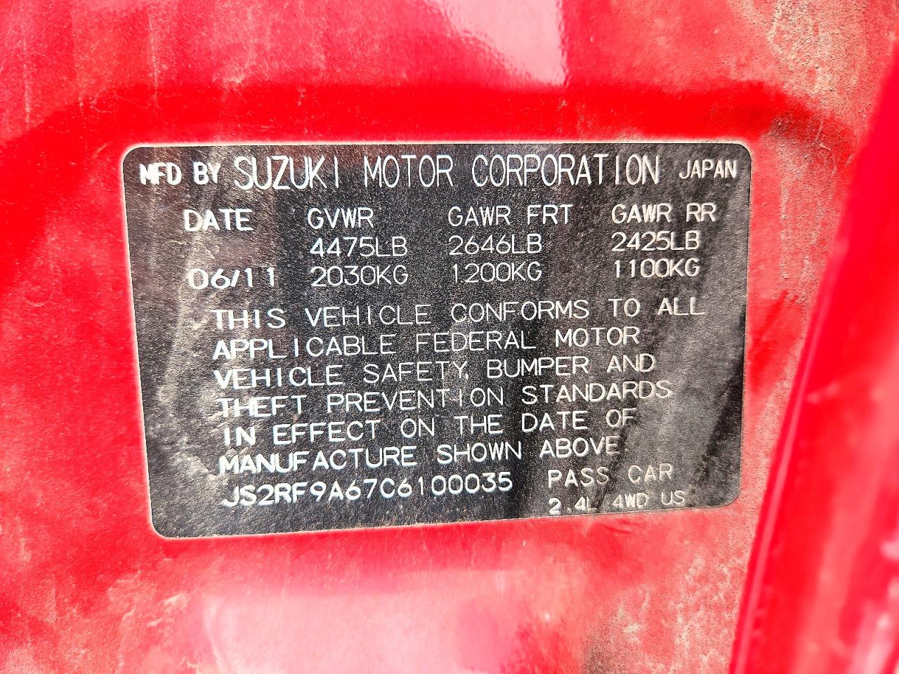 2012 Suzuki Kizashi Sport Gts Red vin: JS2RF9A67C6100035
