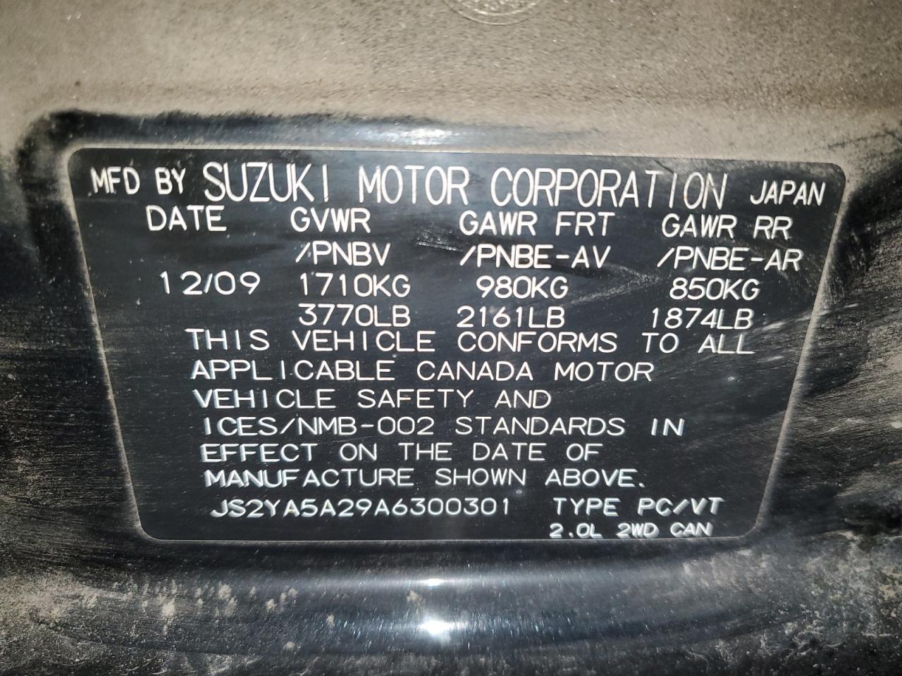 2010 Suzuki Sx4 Jx Black vin: JS2YA5A29A6300301