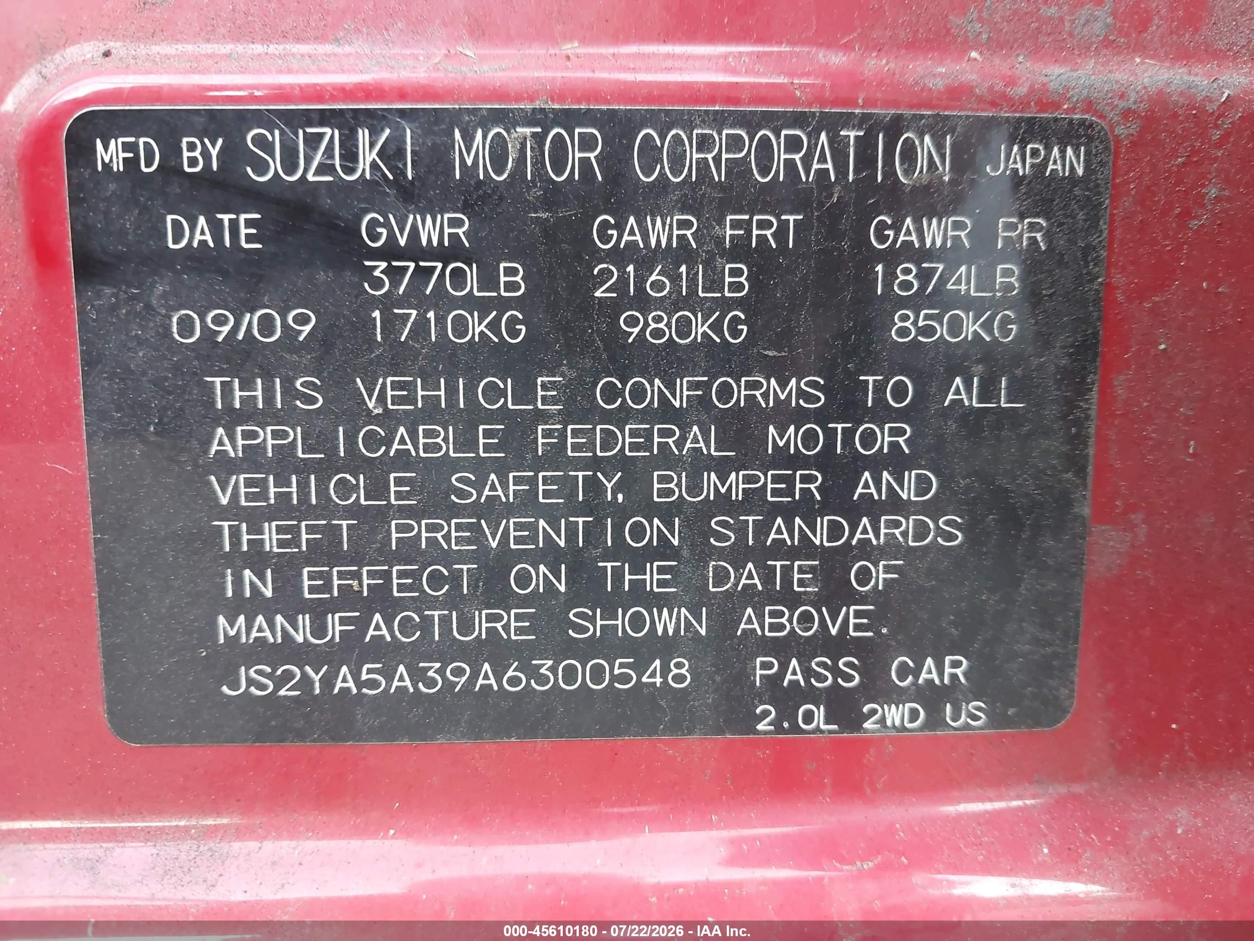 2010 Suzuki Sx4 Technology Red vin: JS2YA5A39A6300548