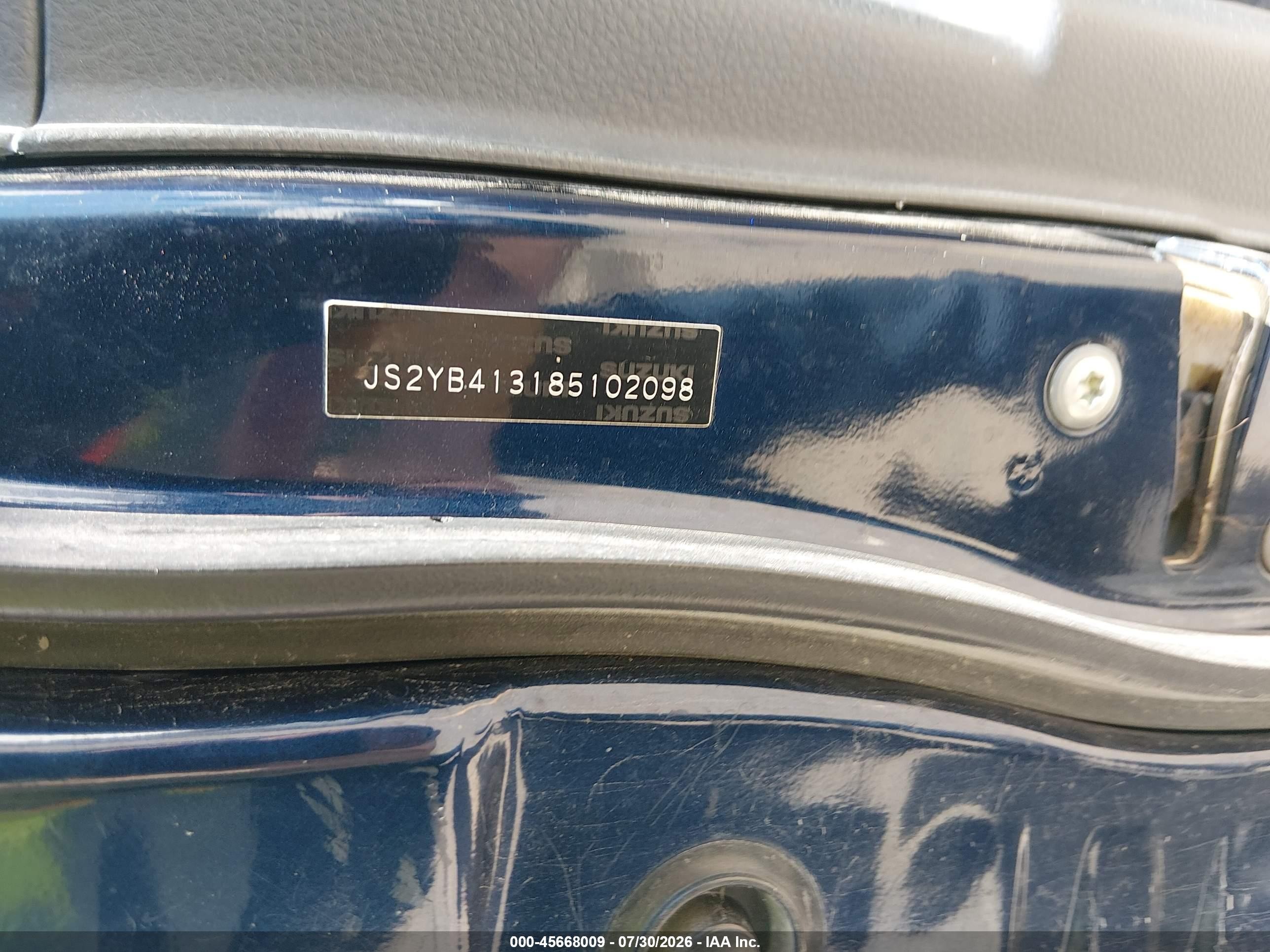 2008 Suzuki Sx4 Convenience/touring Blue vin: JS2YB413185102098